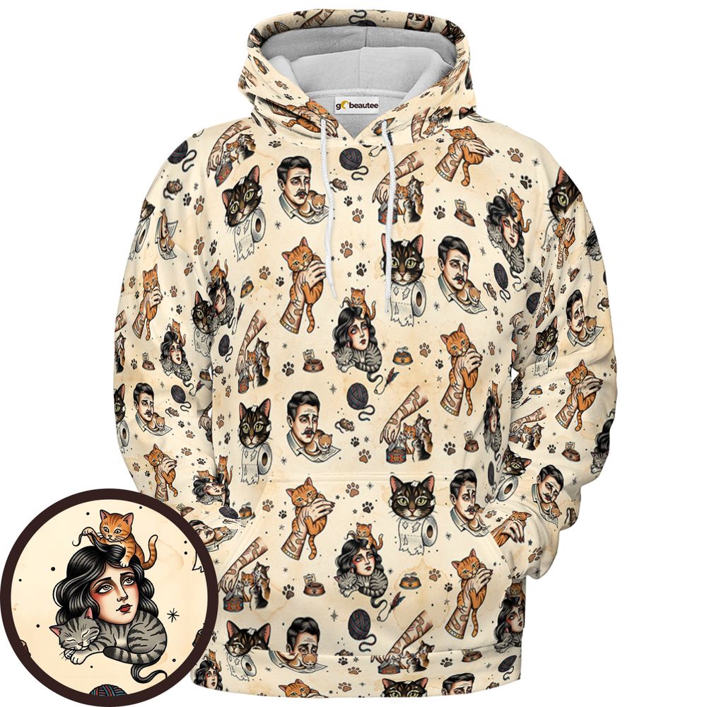 Cat Mom Cat Dad Full Print Hoodie - Pullover Hoodie - 1