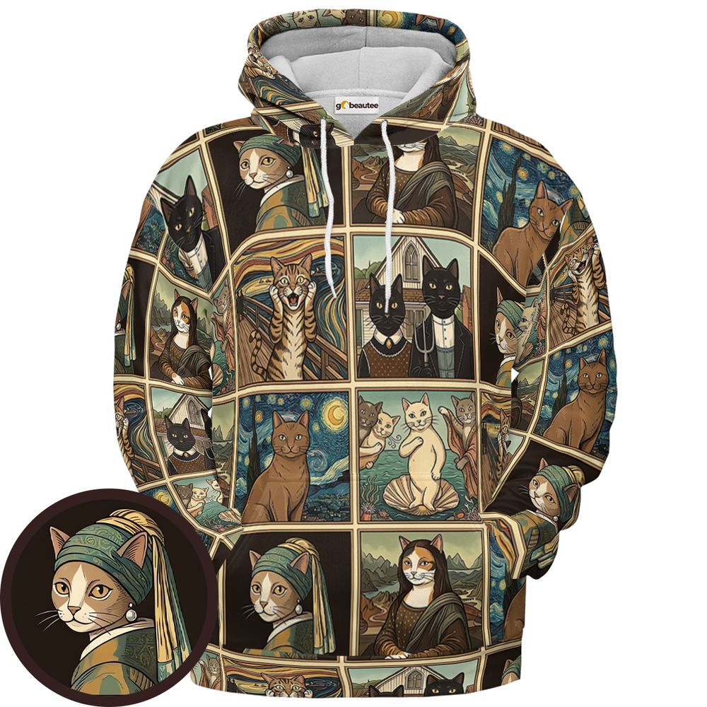 Cats in Arts Full Print Hoodie - Pullover Hoodie - 1