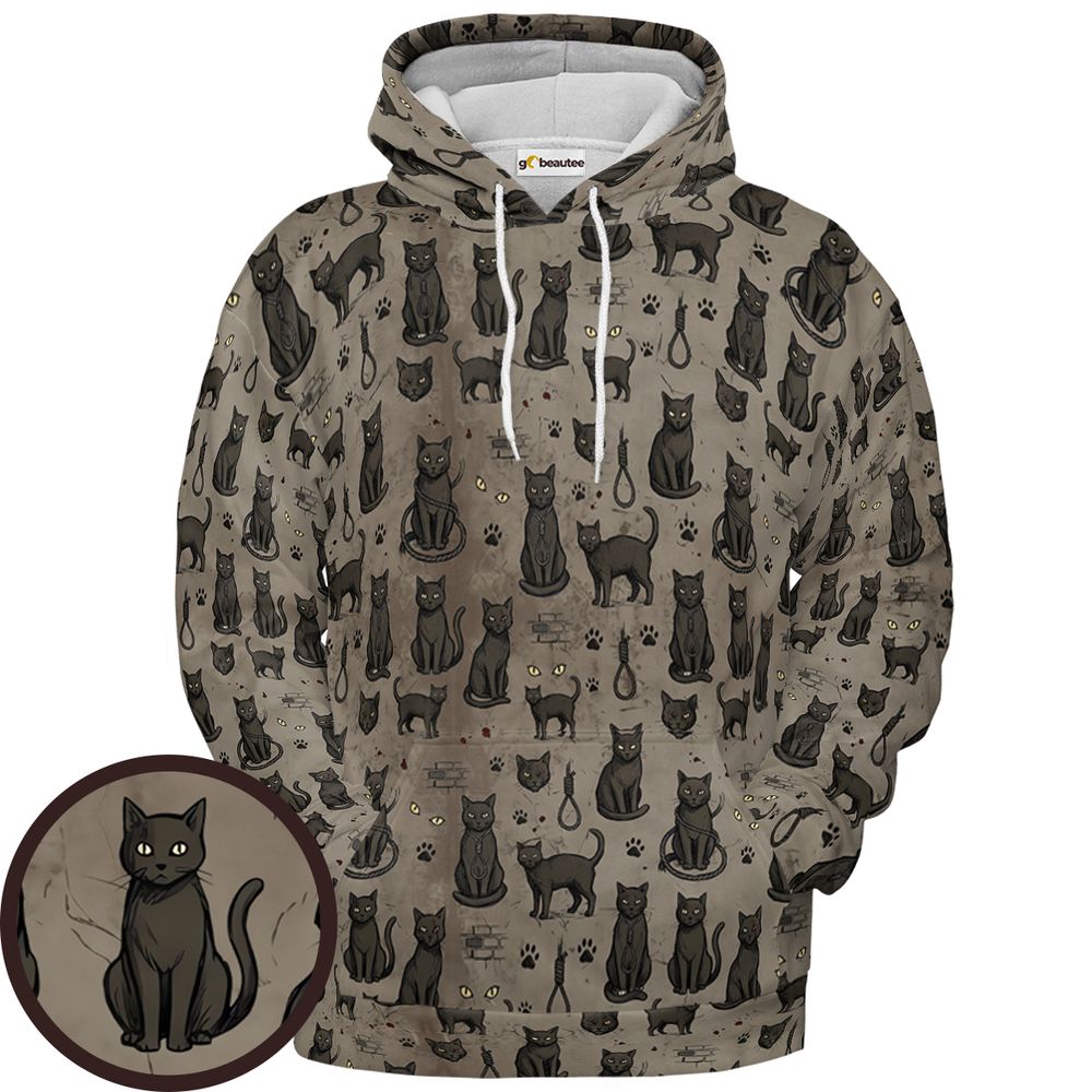 The black cat One eye Cat Full Print Hoodie - Pullover Hoodie - 1