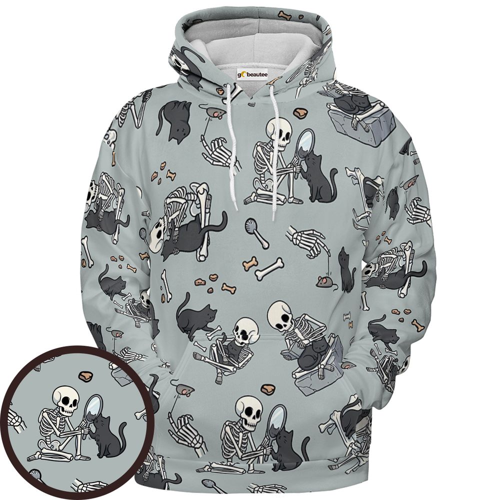 Cat and Skeleton - Pullover Hoodie - 1