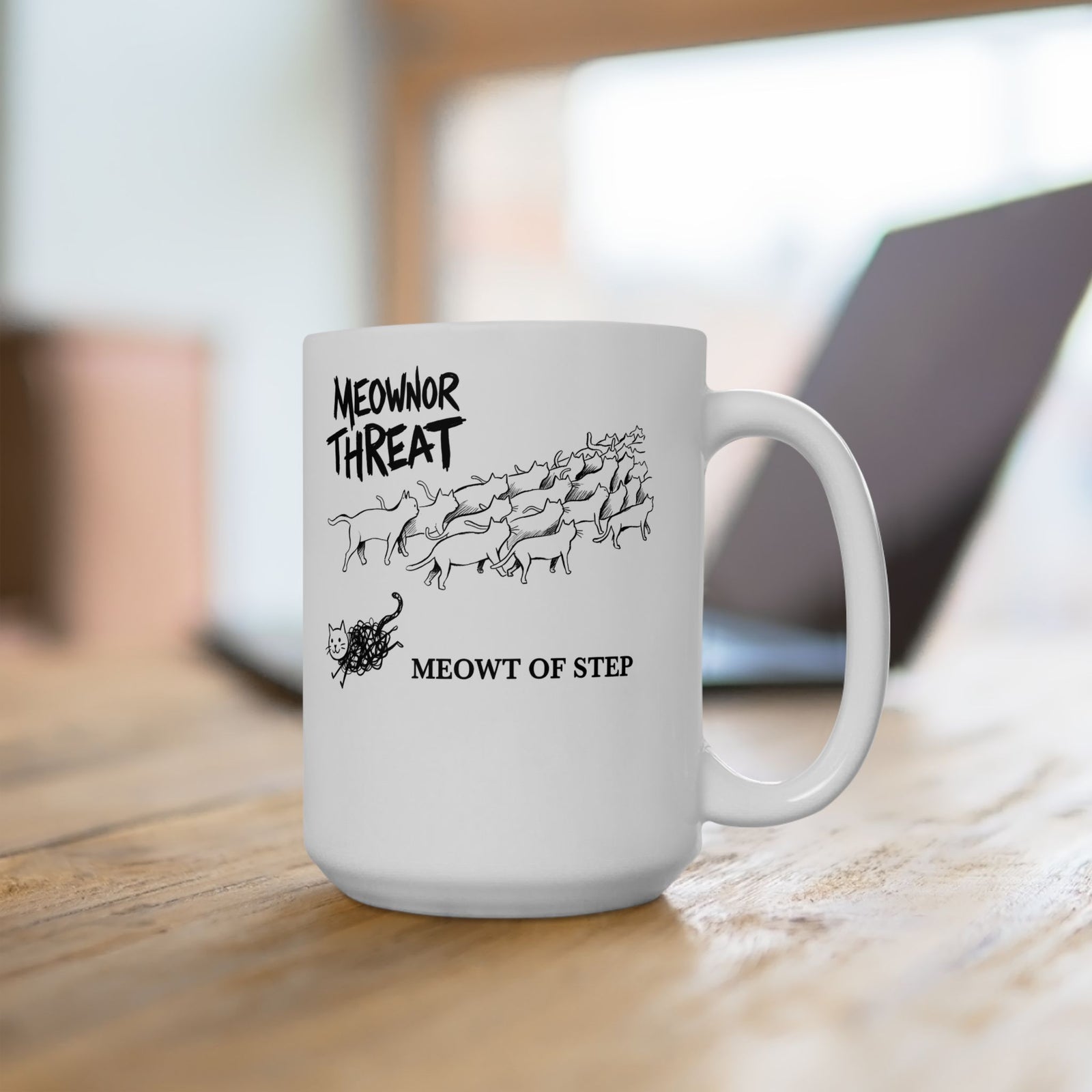 Meownor Thread Meowt Of Step Ceramic Mug — Funny Cat Dance Graphic Mug