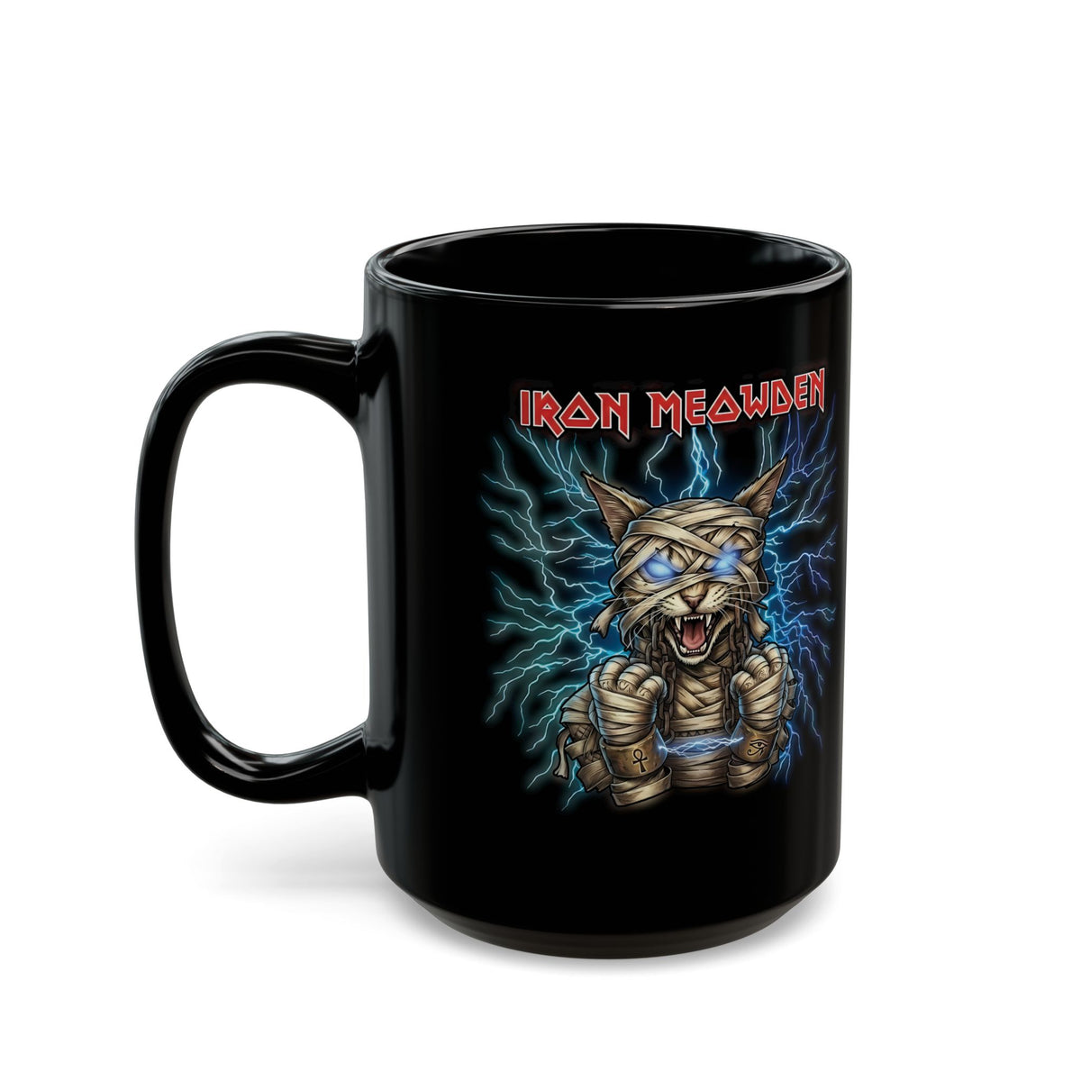 Iron Meowden Cat Black Mug — Heavy Metal Kitty Graphic Mug