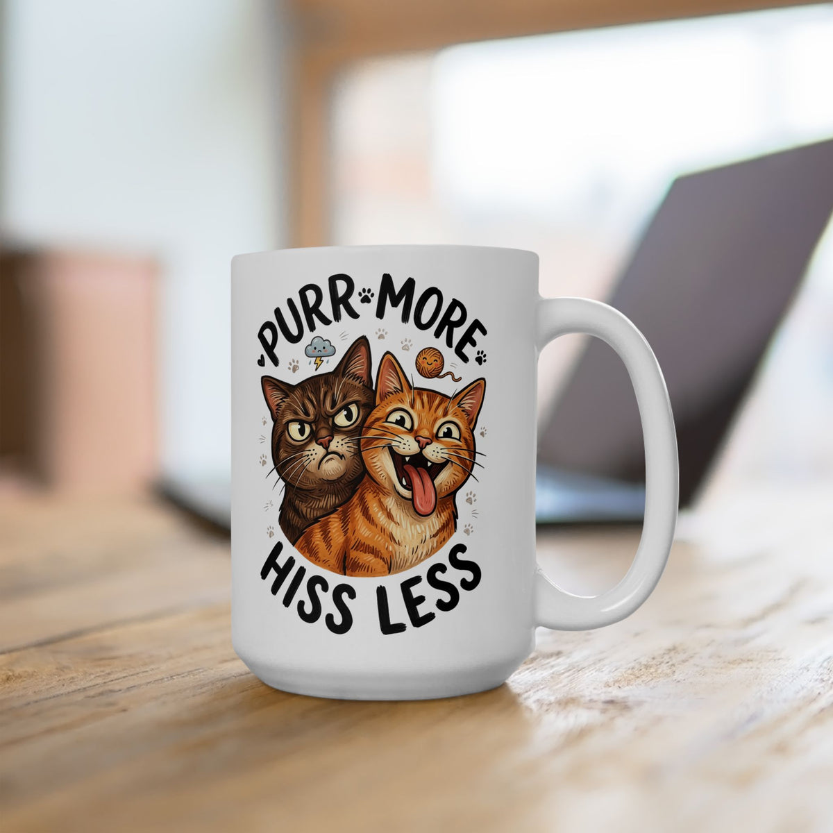 Purr More Hiss Less Cat Ceramic Mug