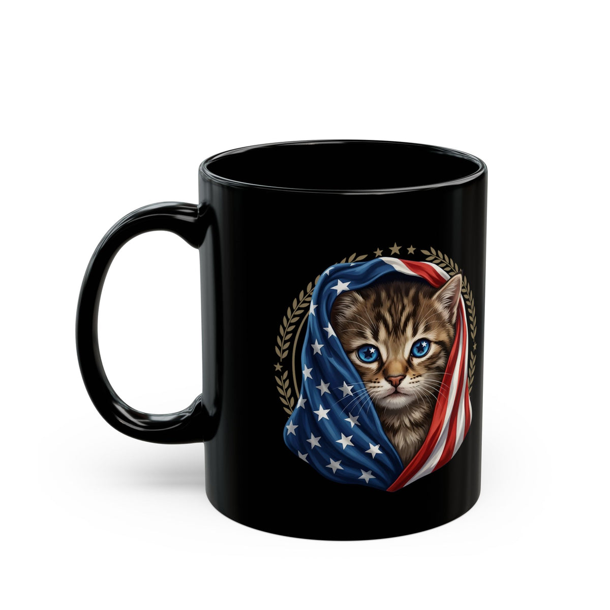 Patriotic American Flag Cat Black Mug Cute Kitten USA Pride