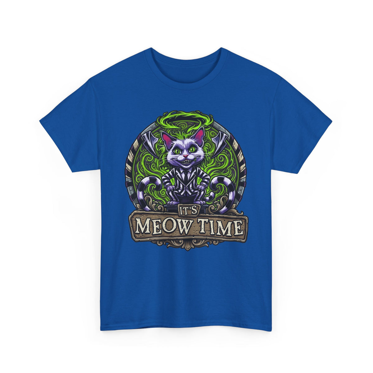 It's Meow Time Cat T‑Shirt — Gothic Neon Halloween Cat Graphic Tee