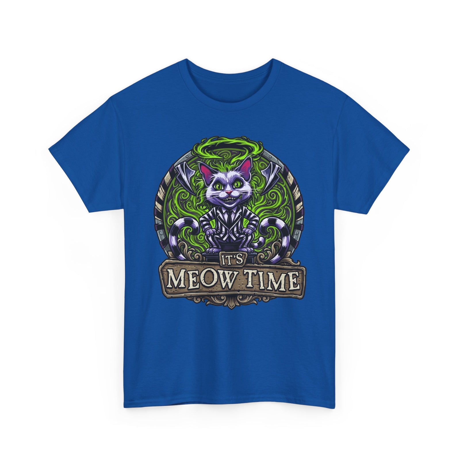 It's Meow Time Cat T‑Shirt — Gothic Neon Halloween Cat Graphic Tee
