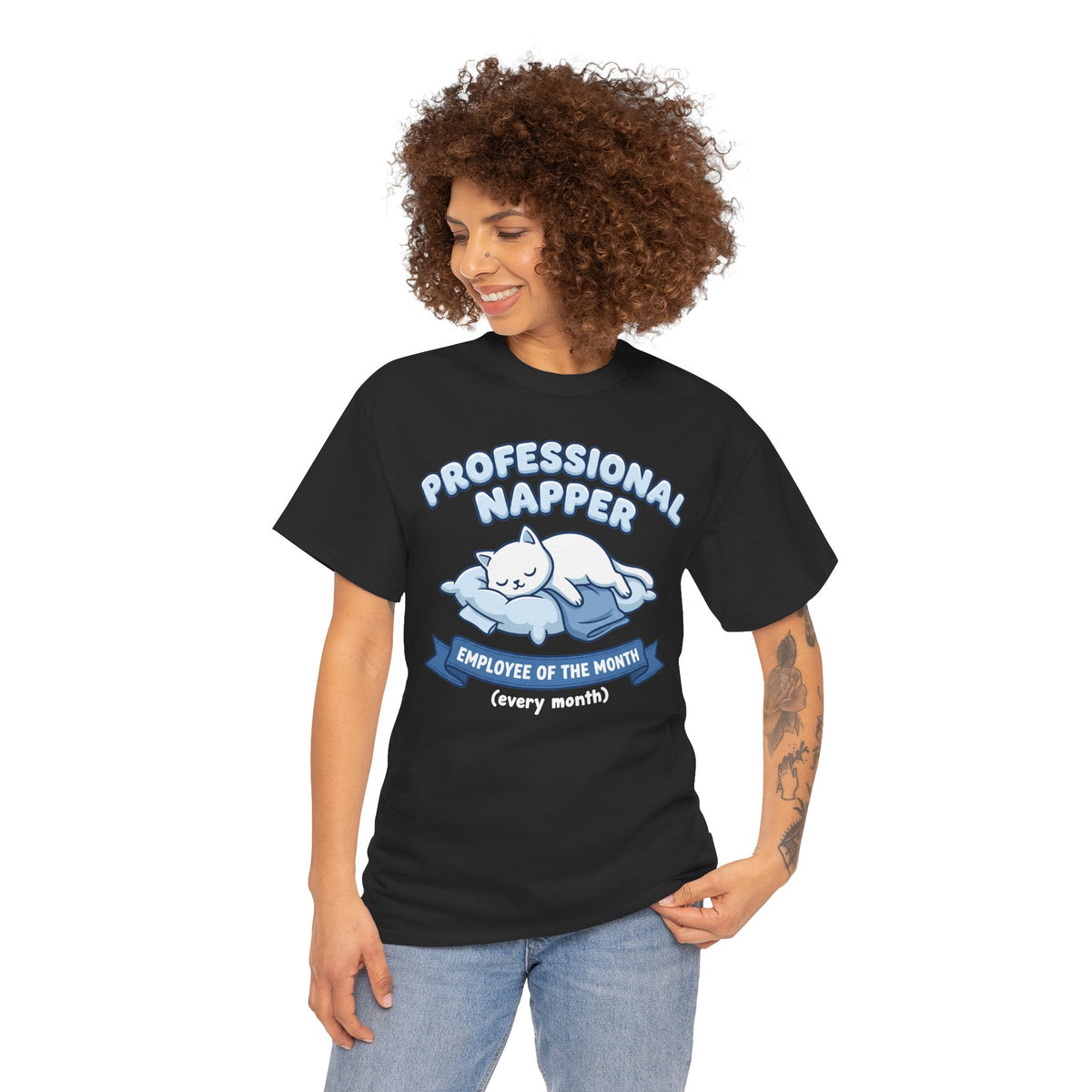 Professional Napper T‑Shirt — "Employee of the Month (Every Month)" Cat Tee
