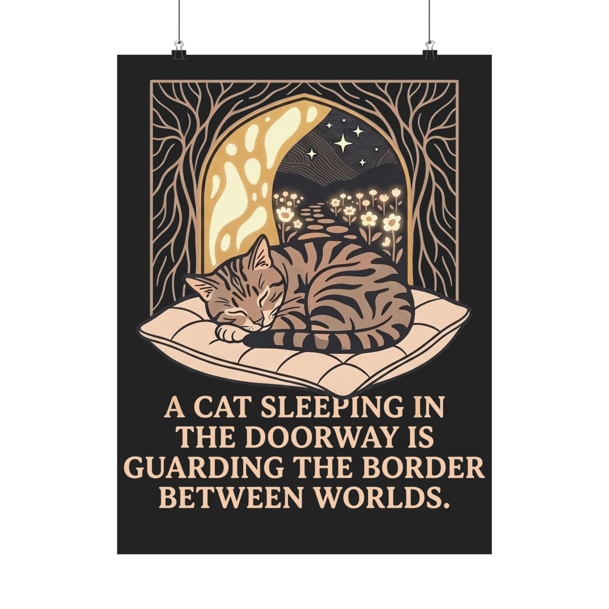 Mystical Cat Sleeping in the Doorway Poster — "Guarding the Border Between Worlds"