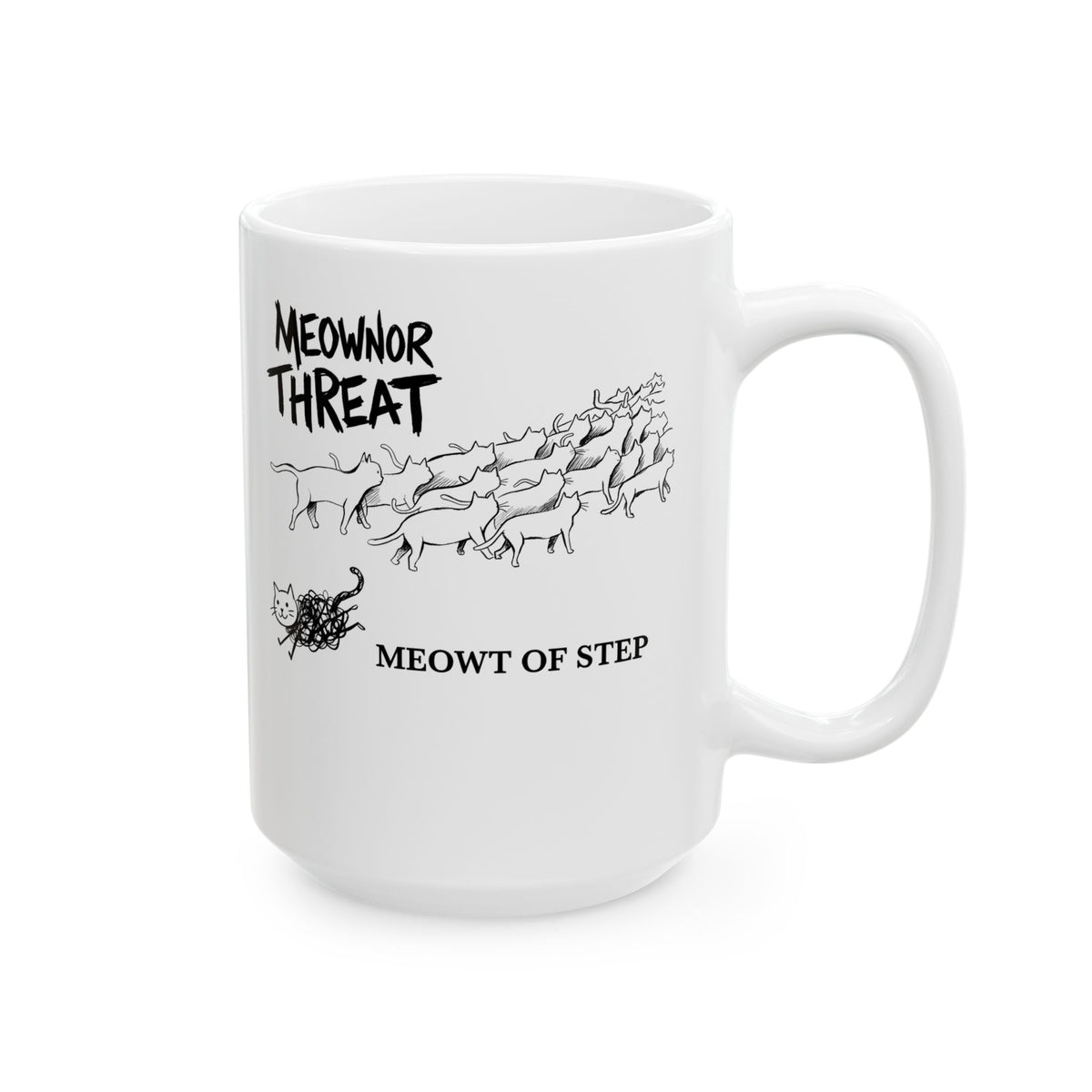 Meownor Thread Meowt Of Step Ceramic Mug — Funny Cat Dance Graphic Mug