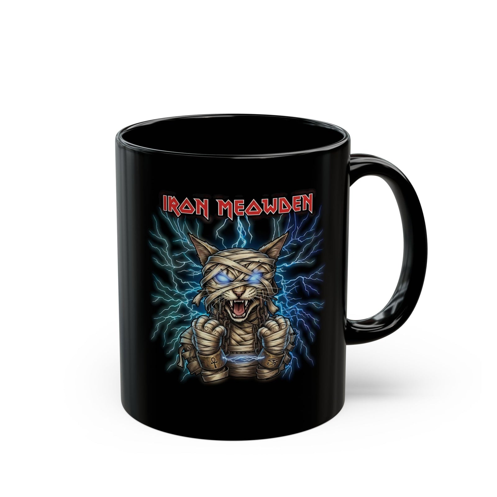 Iron Meowden Cat Black Mug — Heavy Metal Kitty Graphic Mug