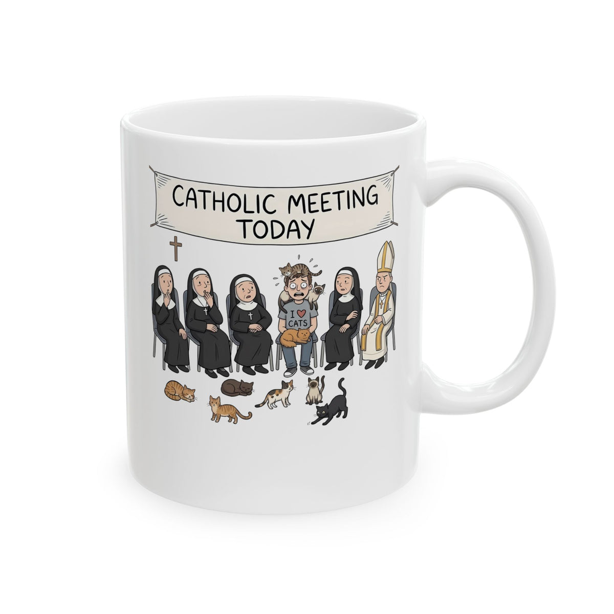 Catholic Meeting Today Funny Cat Lovers Ceramic Mug