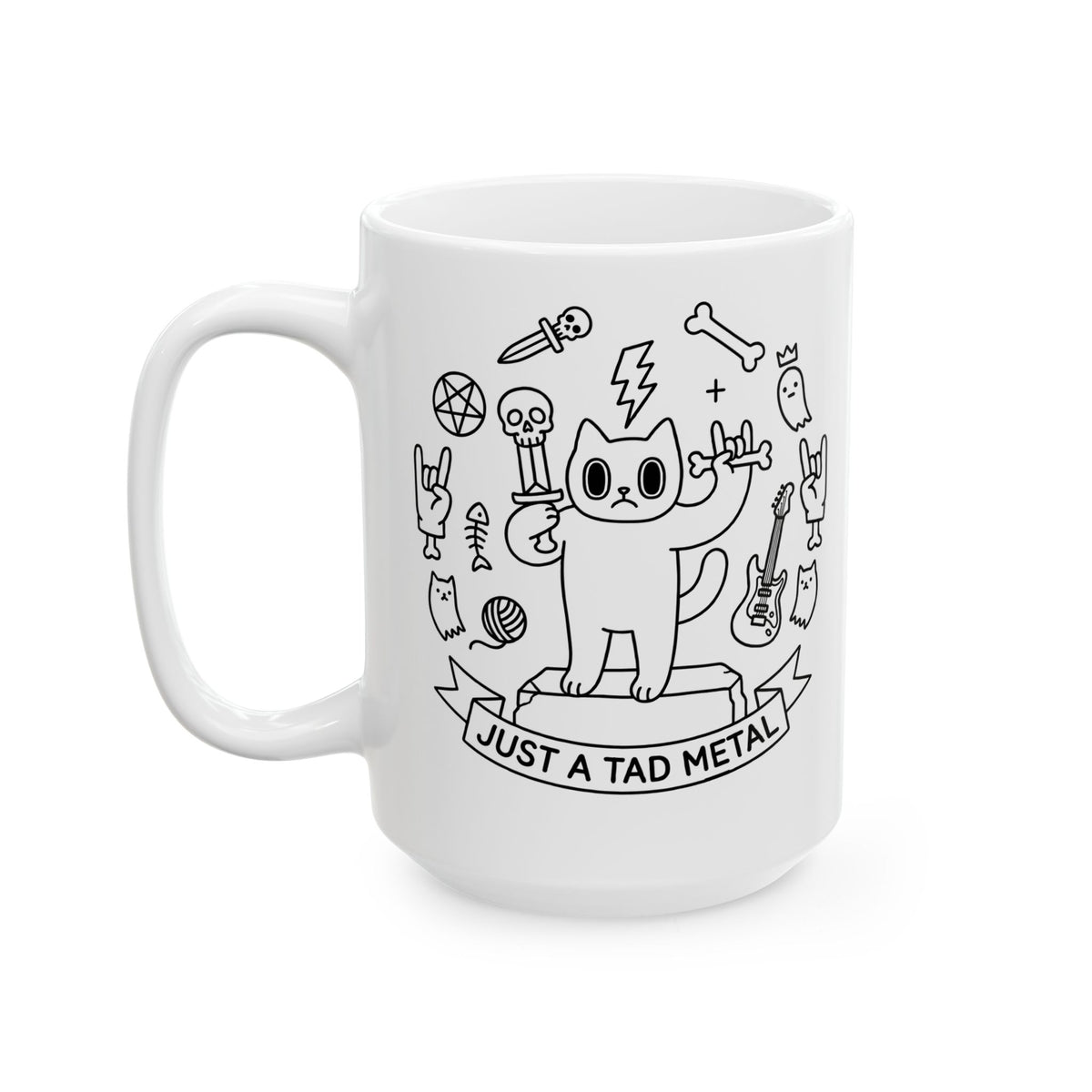 Just A Tad Metal Cat Ceramic Mug — Funny Heavy Metal Rocker Feline Mug