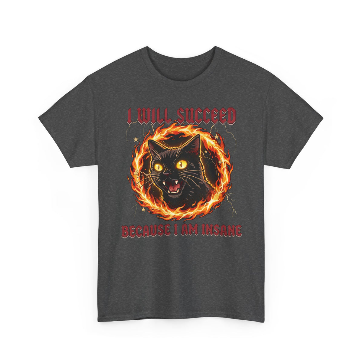 I Will Succeed Because I Am Insane T-Shirt — Heavy Metal Black Cat Graphic Tee