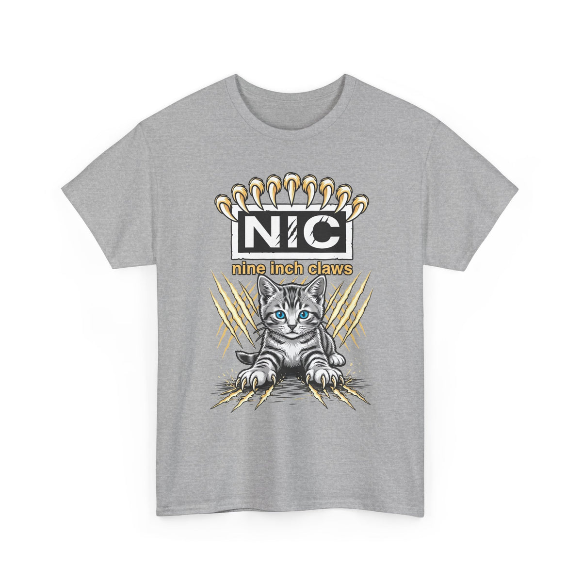 Nine Inch Claws Cat T-Shirt — 'N I C' Graphic Tee with Claw Art