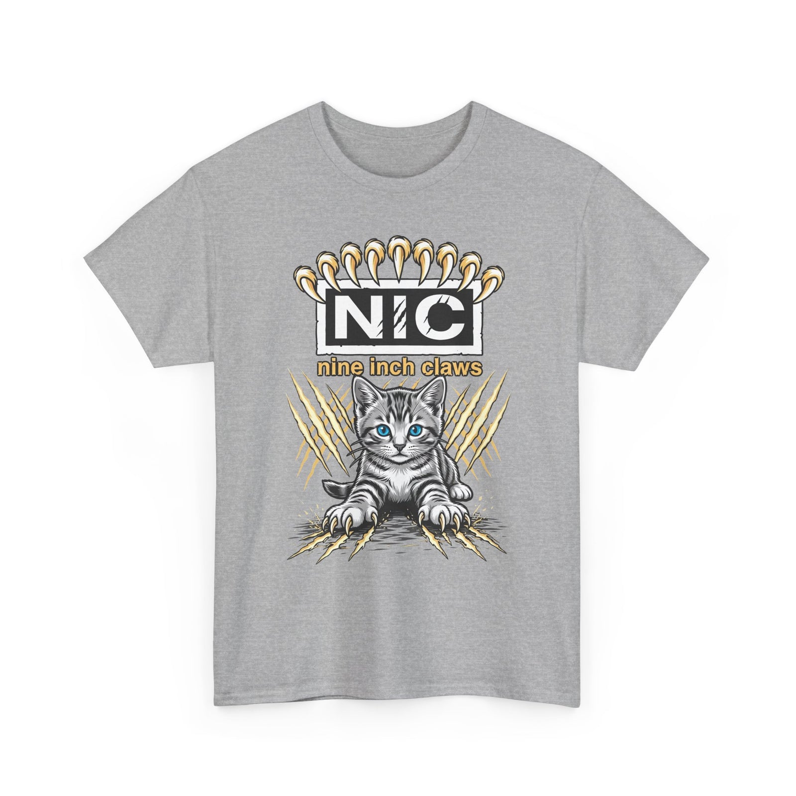 Nine Inch Claws Cat T-Shirt — 'N I C' Graphic Tee with Claw Art