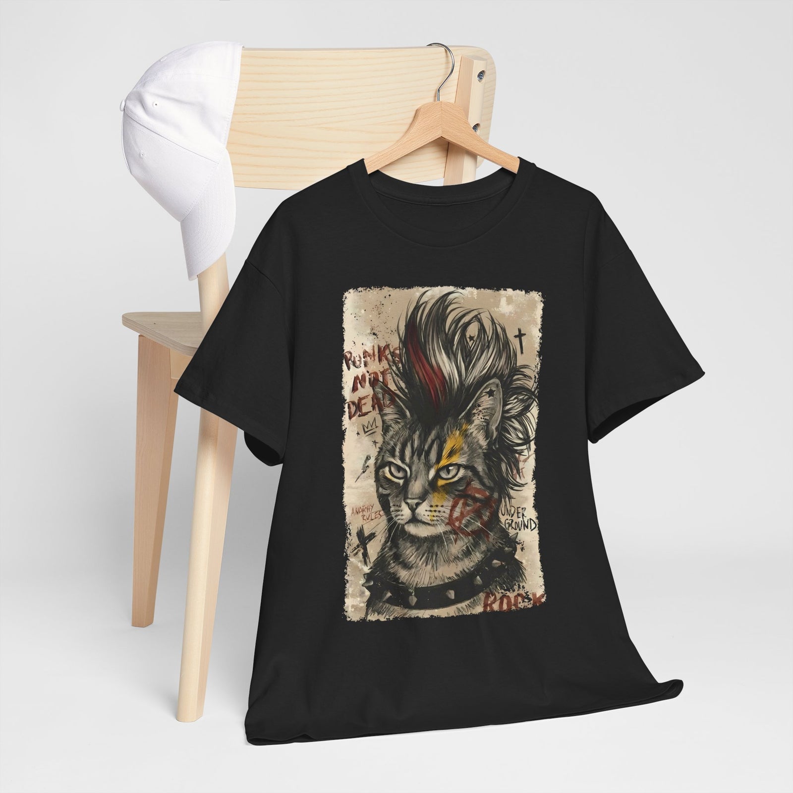 Punks Not Dead Cat T-Shirt — Edgy Mohawk Anarchy Feline Graphic