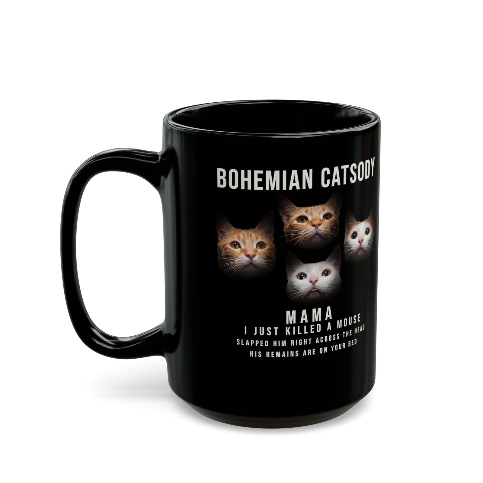 Bohemian Catsody Black Mug — Boho Cat Graphic Mug