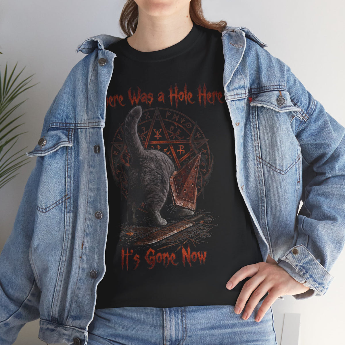 There Was A Hole Here Pyramid Head Cat T-Shirt — Silent Hill Parody Gaming Tee