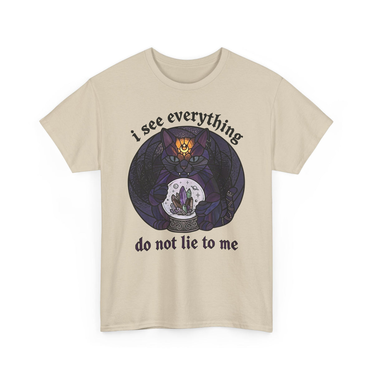 Mystic Fortune Teller Cat T-Shirt "I See Everything" Stained Glass Spiritual Kitten