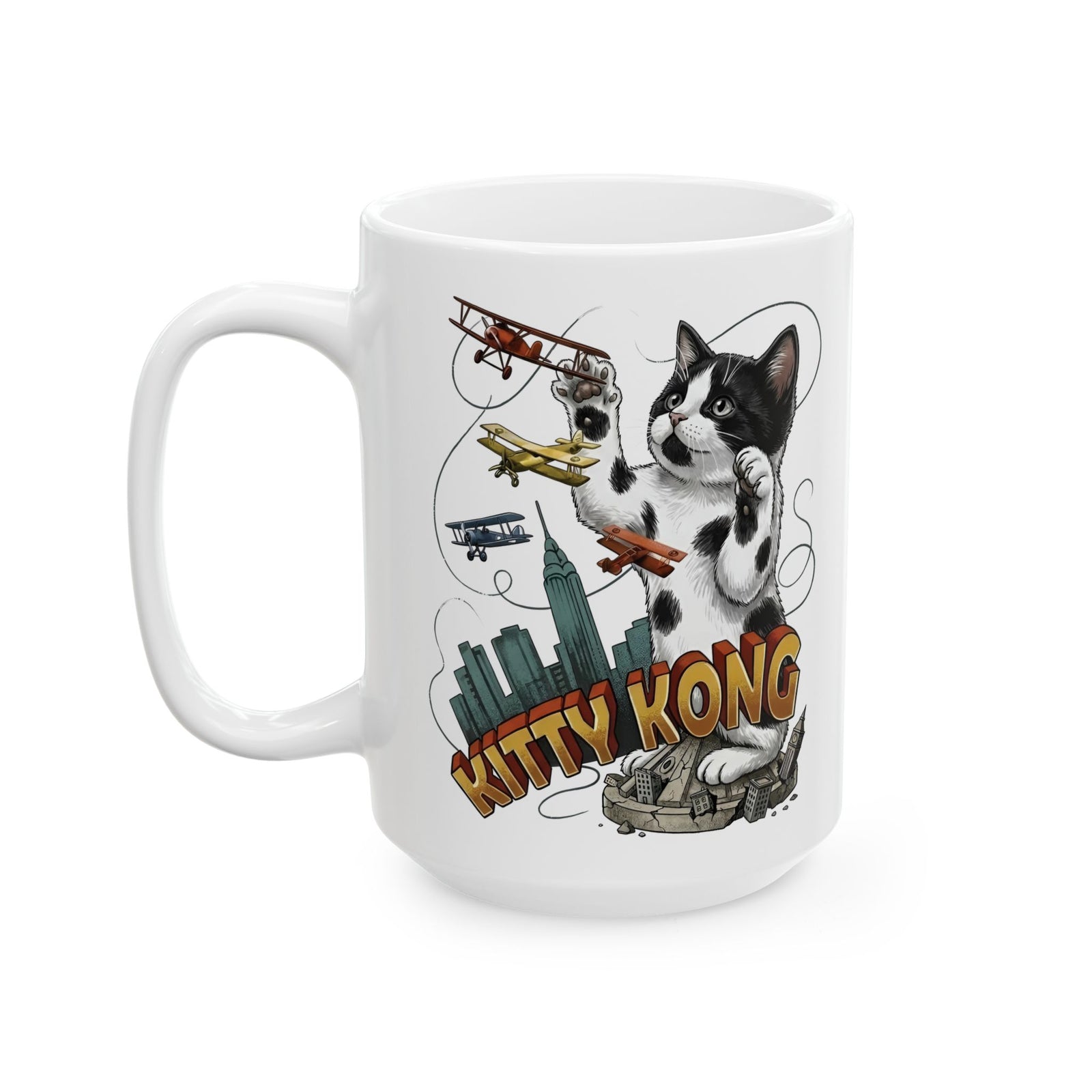 Kittie Kong Parody Cat Ceramic Mug — Funny Vintage-Style Cat Mug