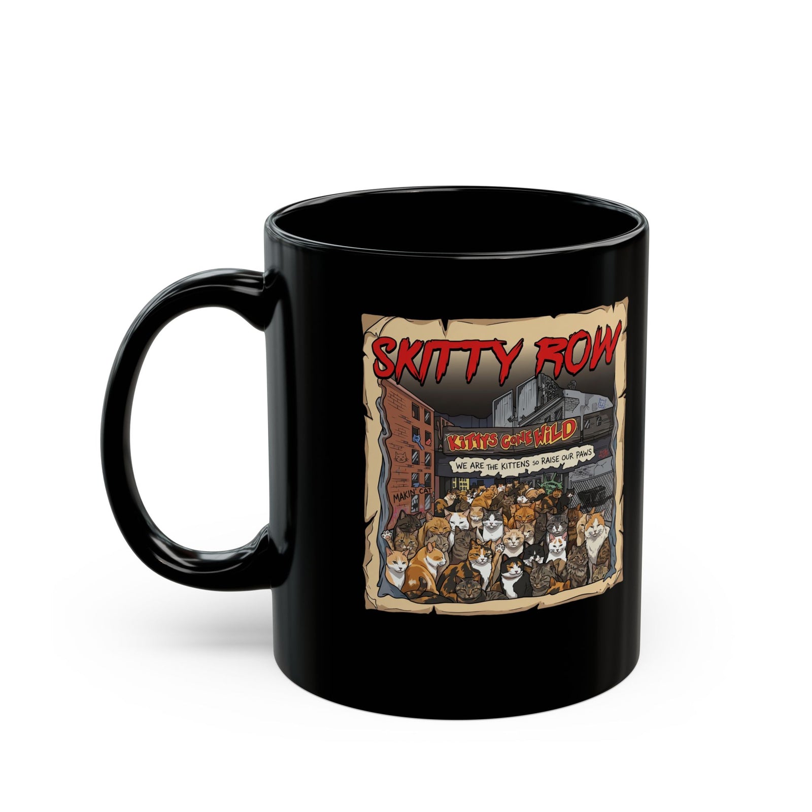 Skitty Row Cat Parody Black Mug