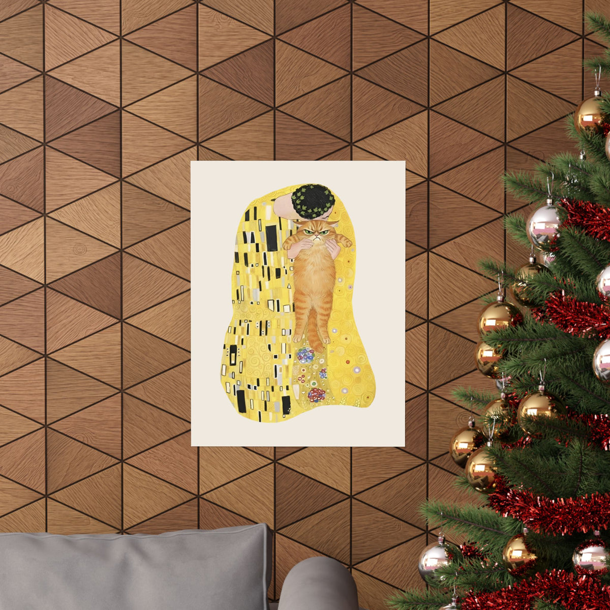 Cat & The Kiss Poster — Romantic Cat Illustration Poster