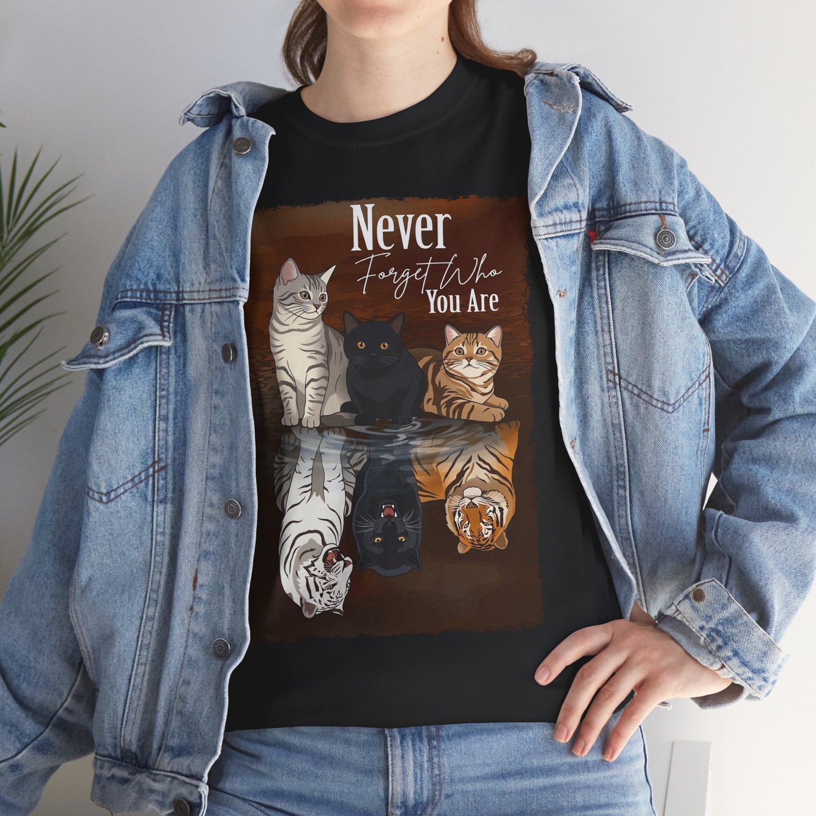 Cat T-Shirt "Never Forget Who You Are" — Reflective Trio Cat Design