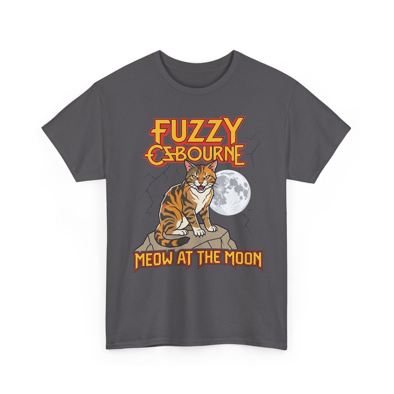 Fuzzy Osbourne "Meow at the Moon" Graphic Tee - Retro Cat Band Shirt