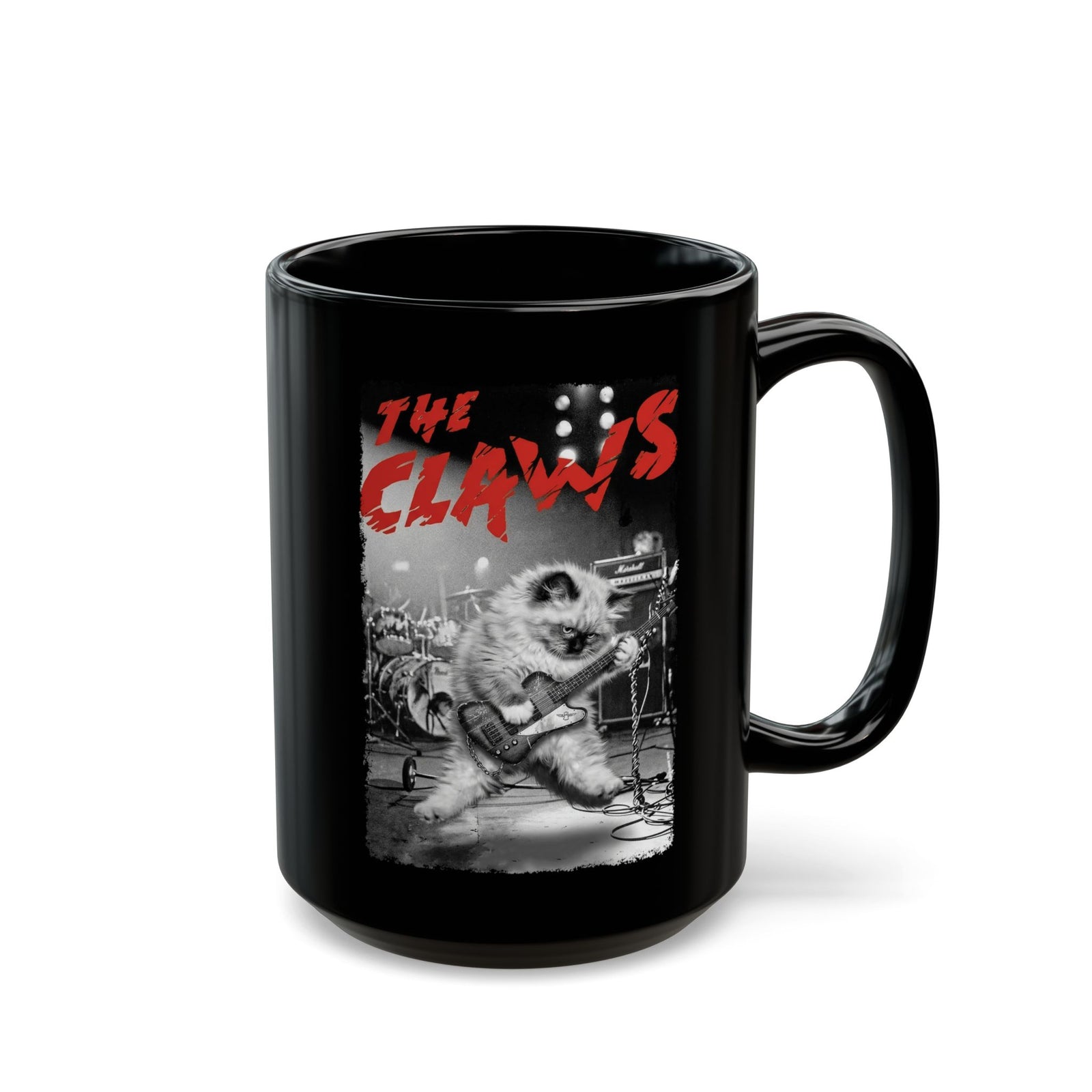 The Claws Cat Rock Black Mug — Retro Cat Graphic Mug