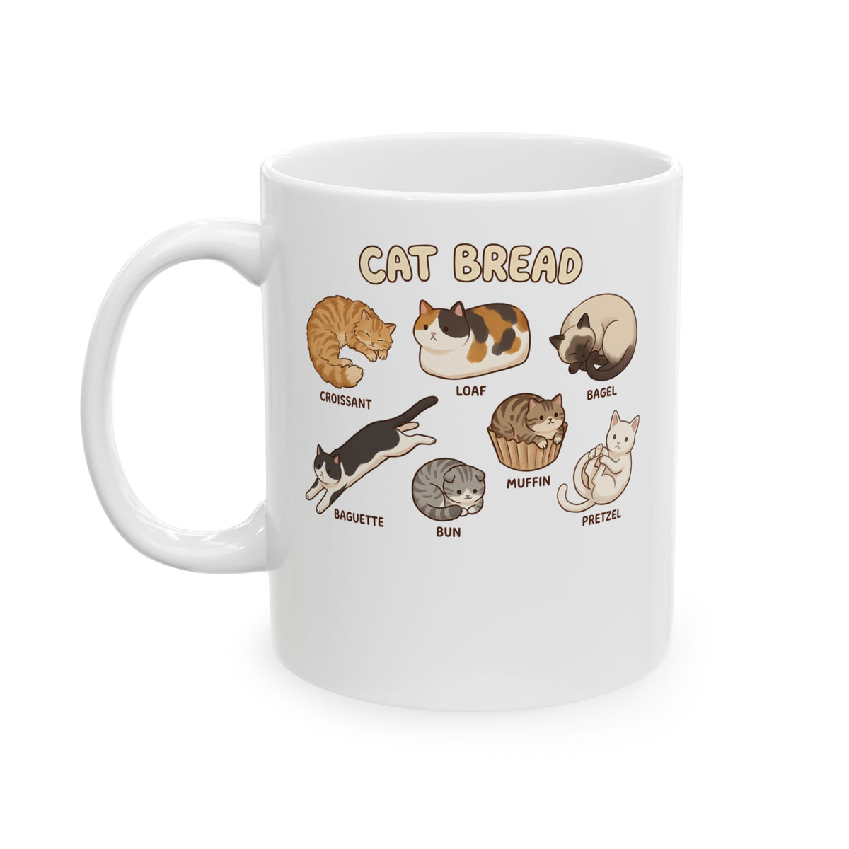 Cats &amp; Breads Ceramic Mug — Cute Cat and Bread Graphic Mug