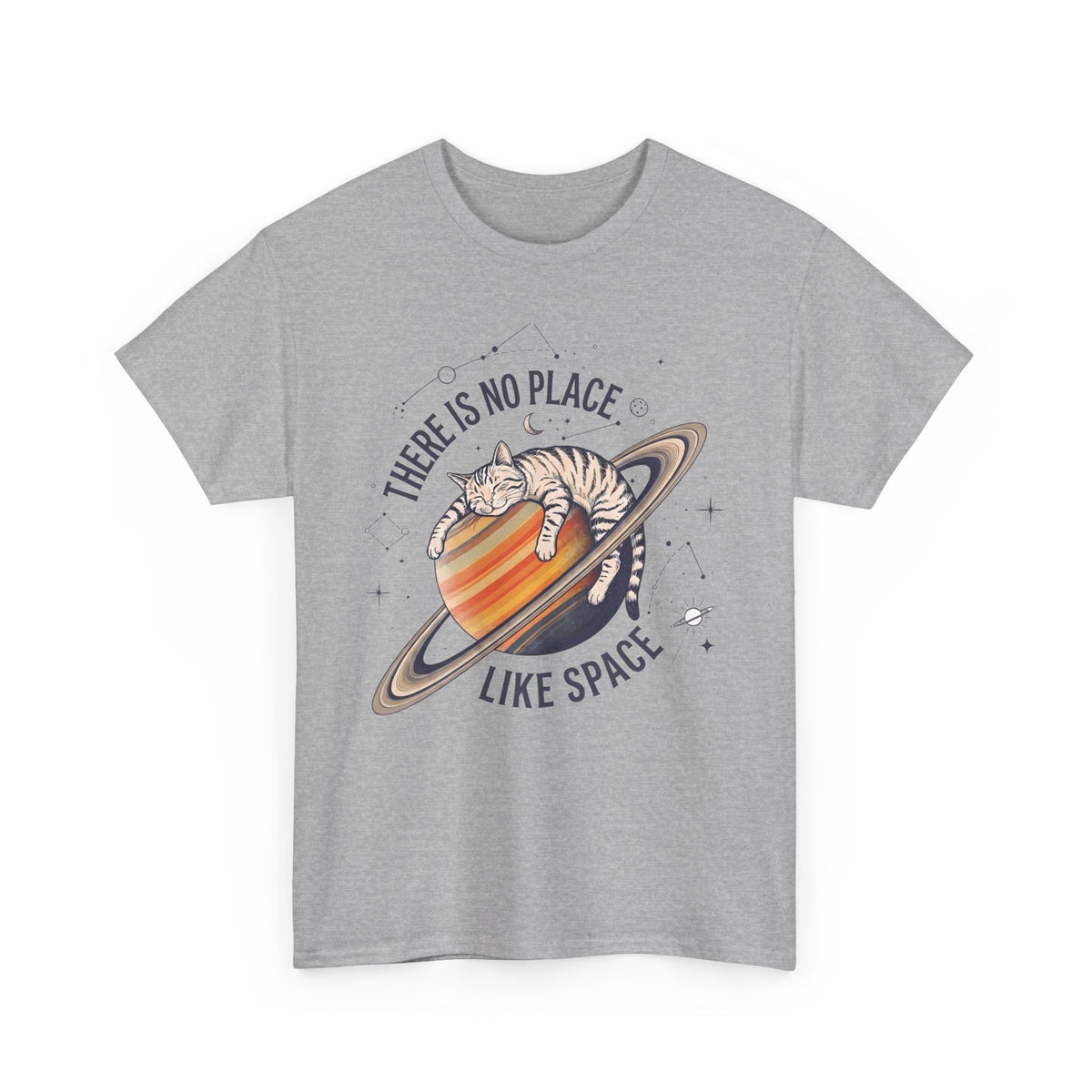 There Is No Place Like Space T-Shirt — Funny Sleeping Cat Saturn Tee