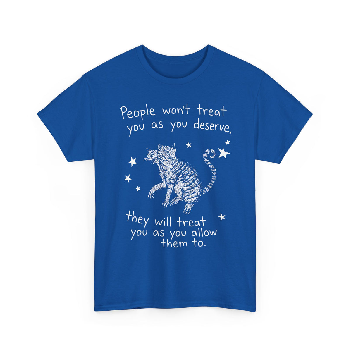 Two-Headed Tabby Cat T-Shirt — "People Won't Treat You As You Deserve" Gothic Woodcut Tee