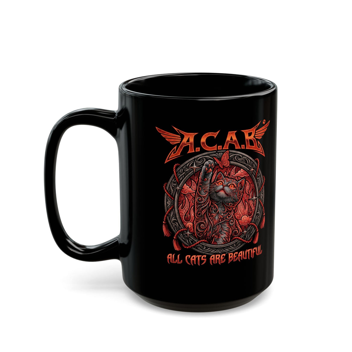 ACAB All Cats Are Beautiful Black Mug — Heavy Metal Punk Feline Graphic Mug