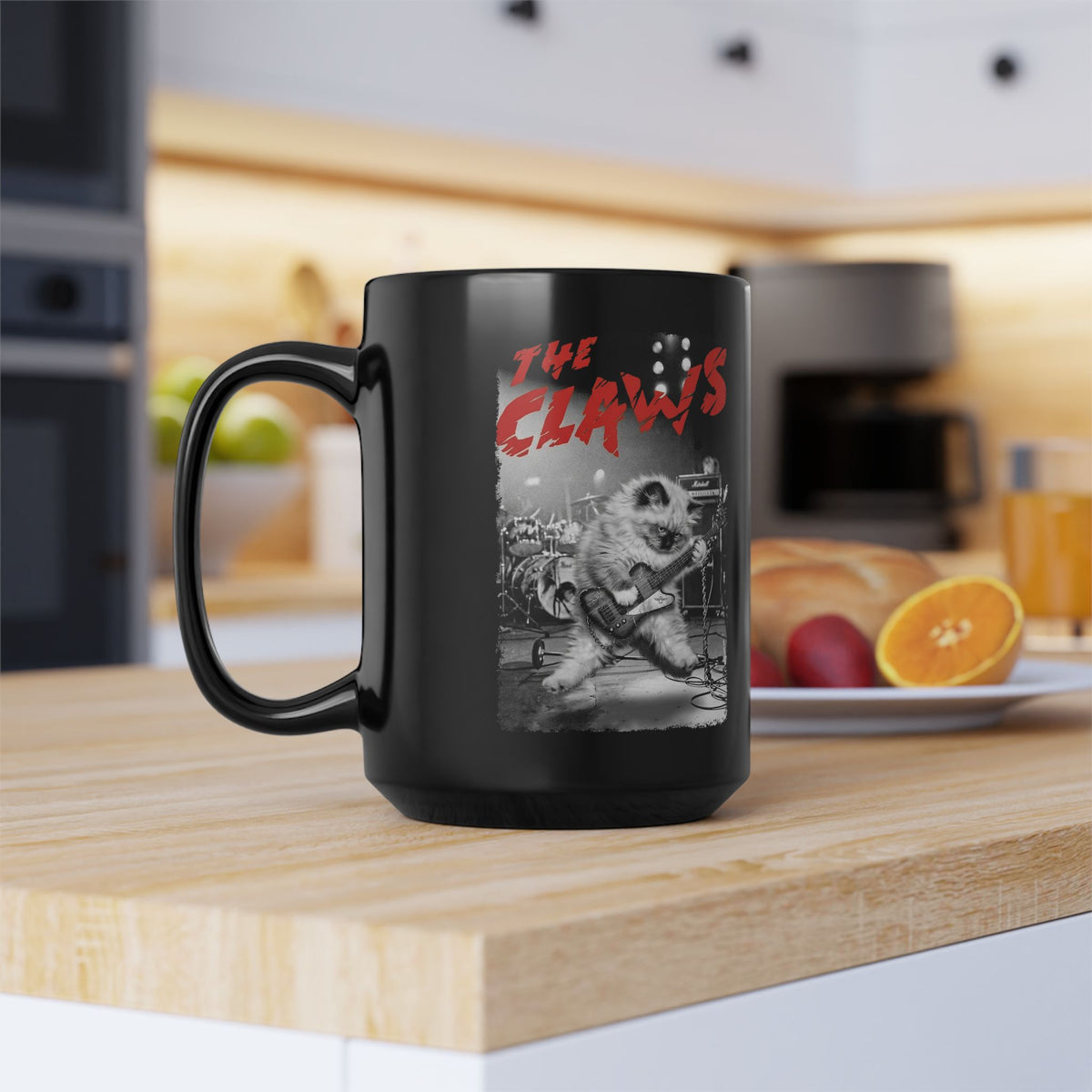 The Claws Cat Rock Black Mug — Retro Cat Graphic Mug