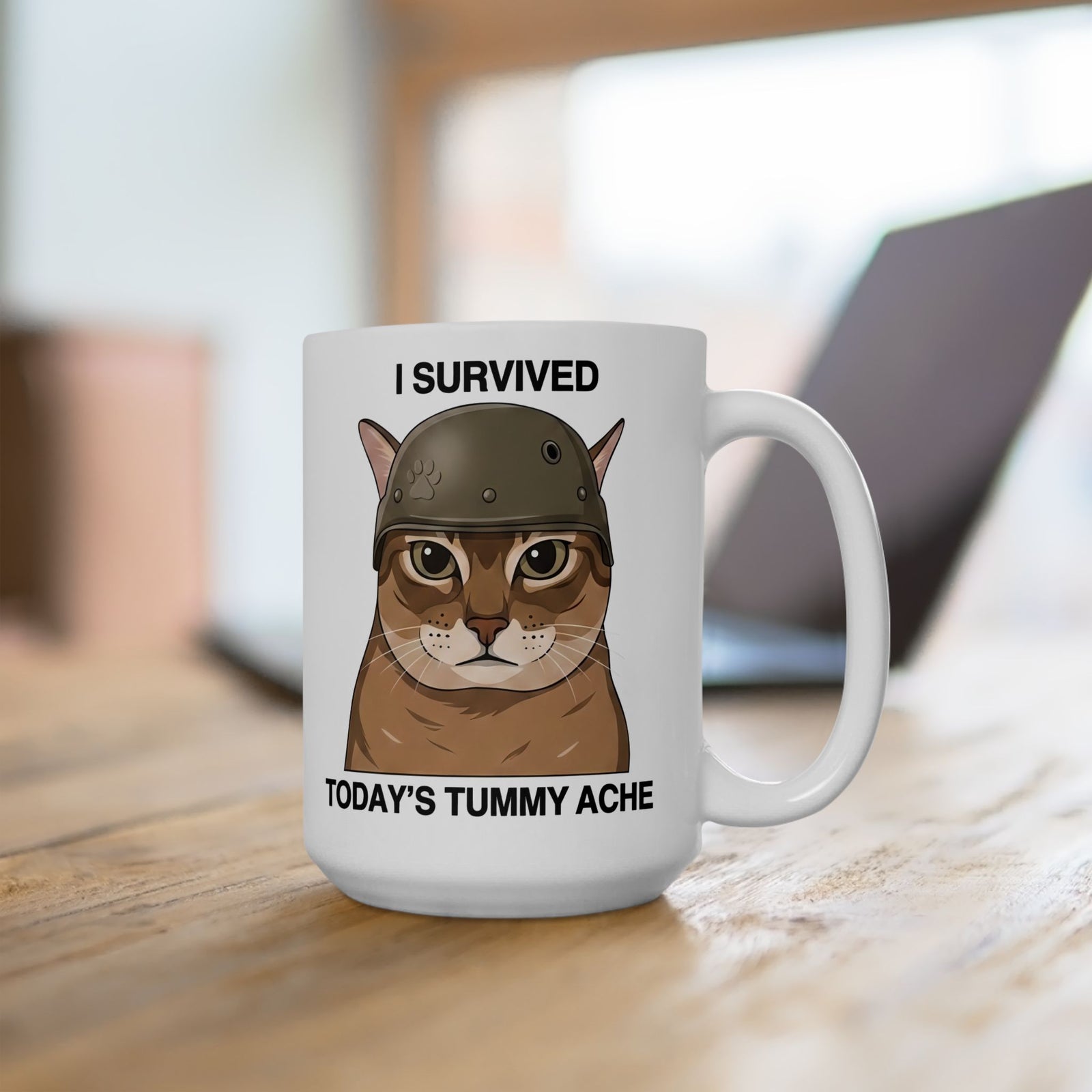 I Survived Today's Tummy Ache Ceramic Mug — Funny Novelty Mug for Moms, Kids & Caregivers