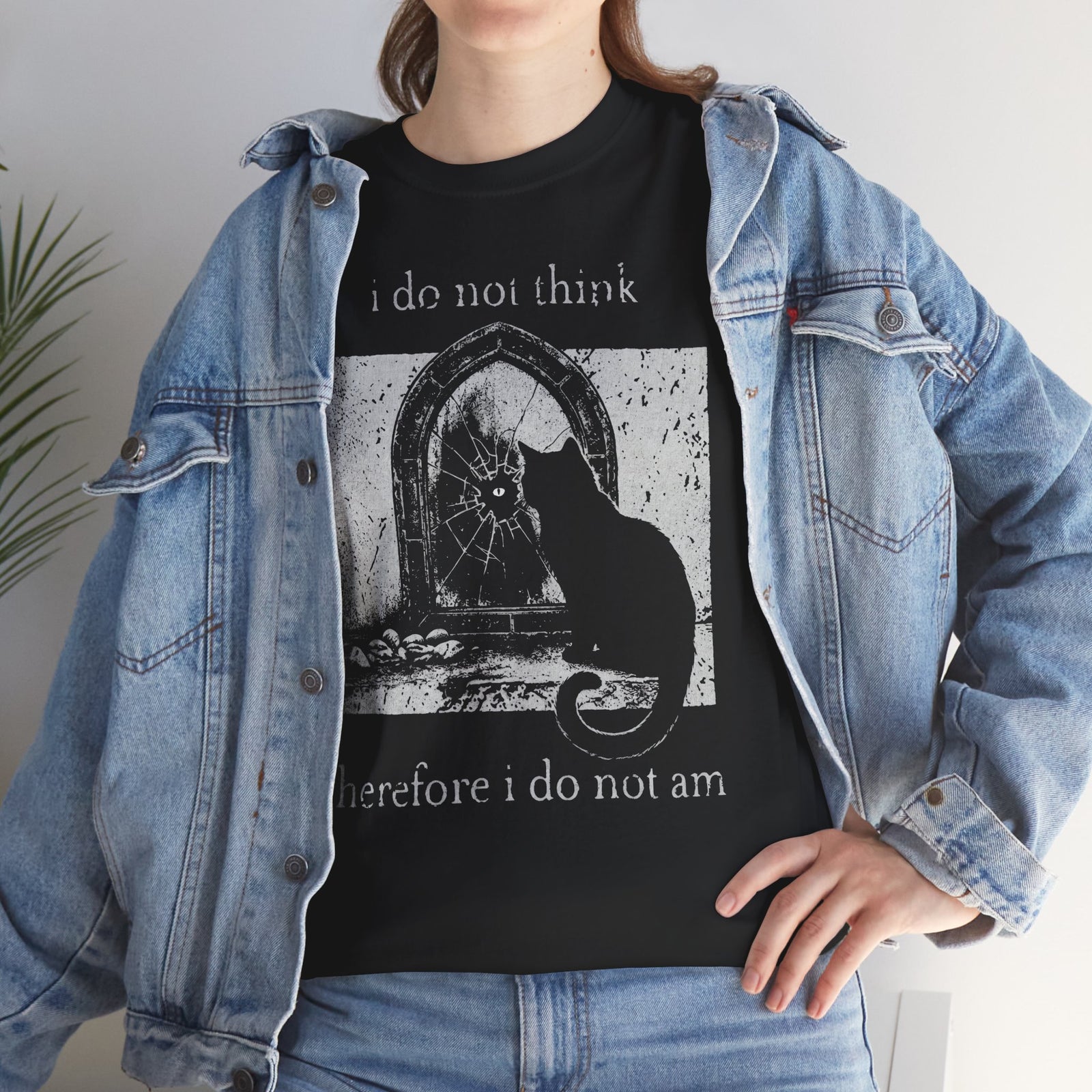 Vintage Black Cat T-Shirt — "I Do Not Think Therefore I Do Not Am"