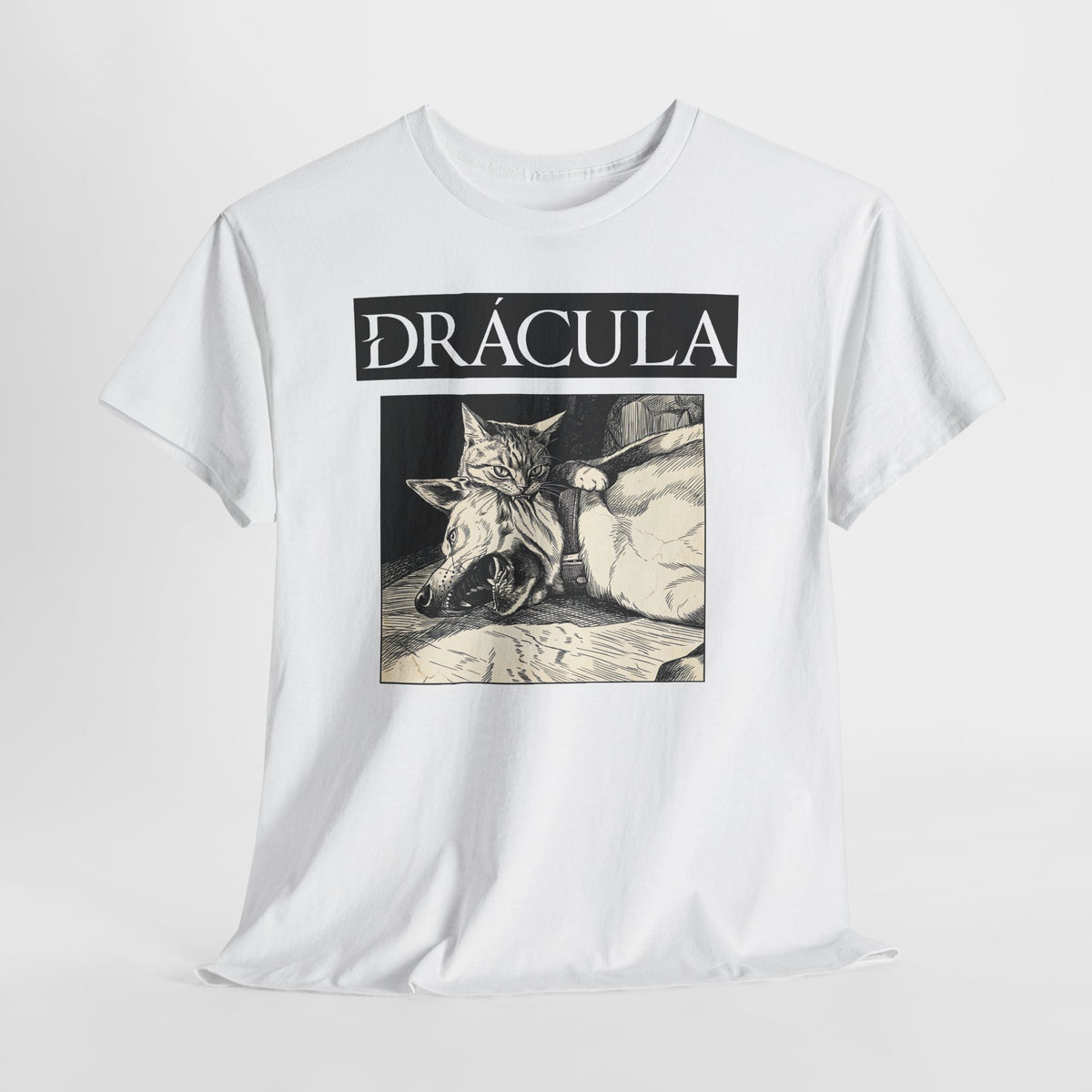 Dracula Cat Graphic Tee — Gothic Vintage Vampire Artwork T-Shirt
