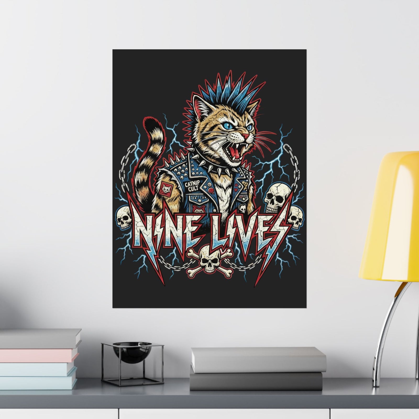 Nine Lives Cat Poster — Retro Feline Graphic Poster