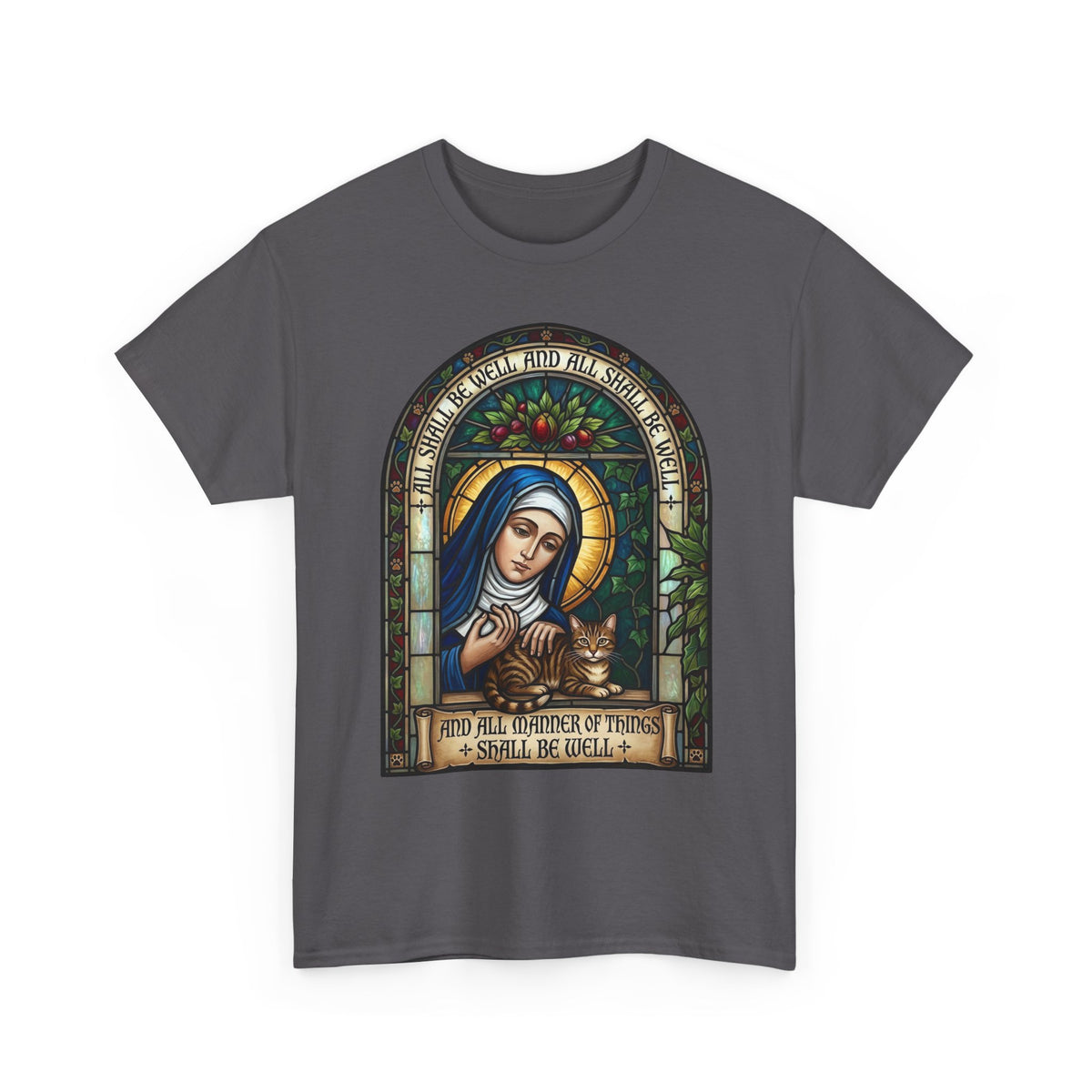 Stained Glass Saint Teresa T-Shirt – “And Full Knowledge of Things, I Shall Be Quiet”