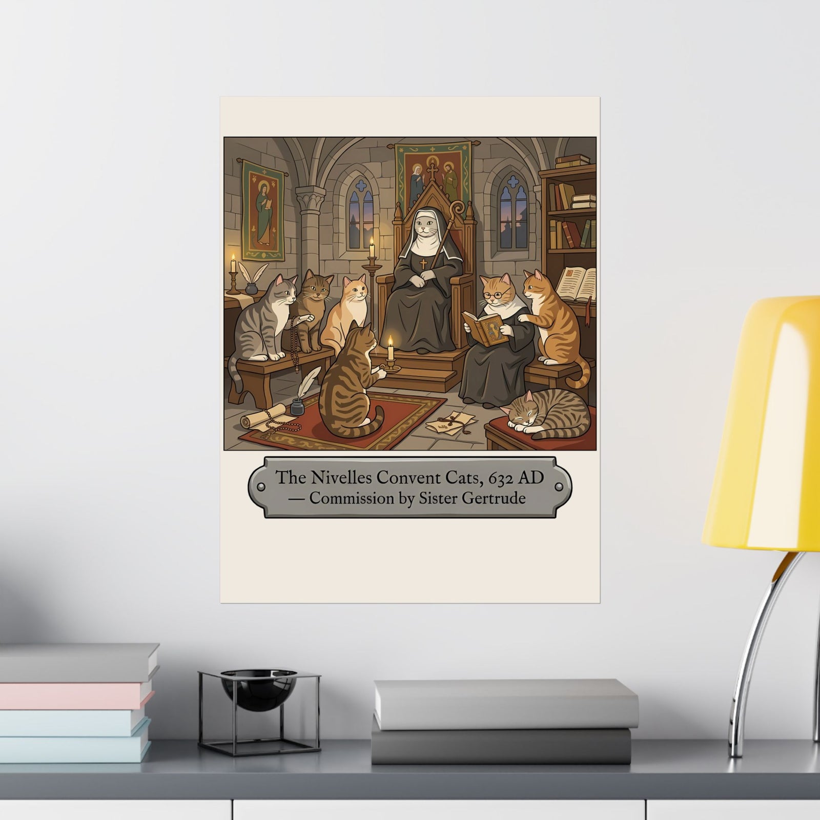 Nivelles Convent Cats Poster — Vintage-Inspired Cat Illustration Poster