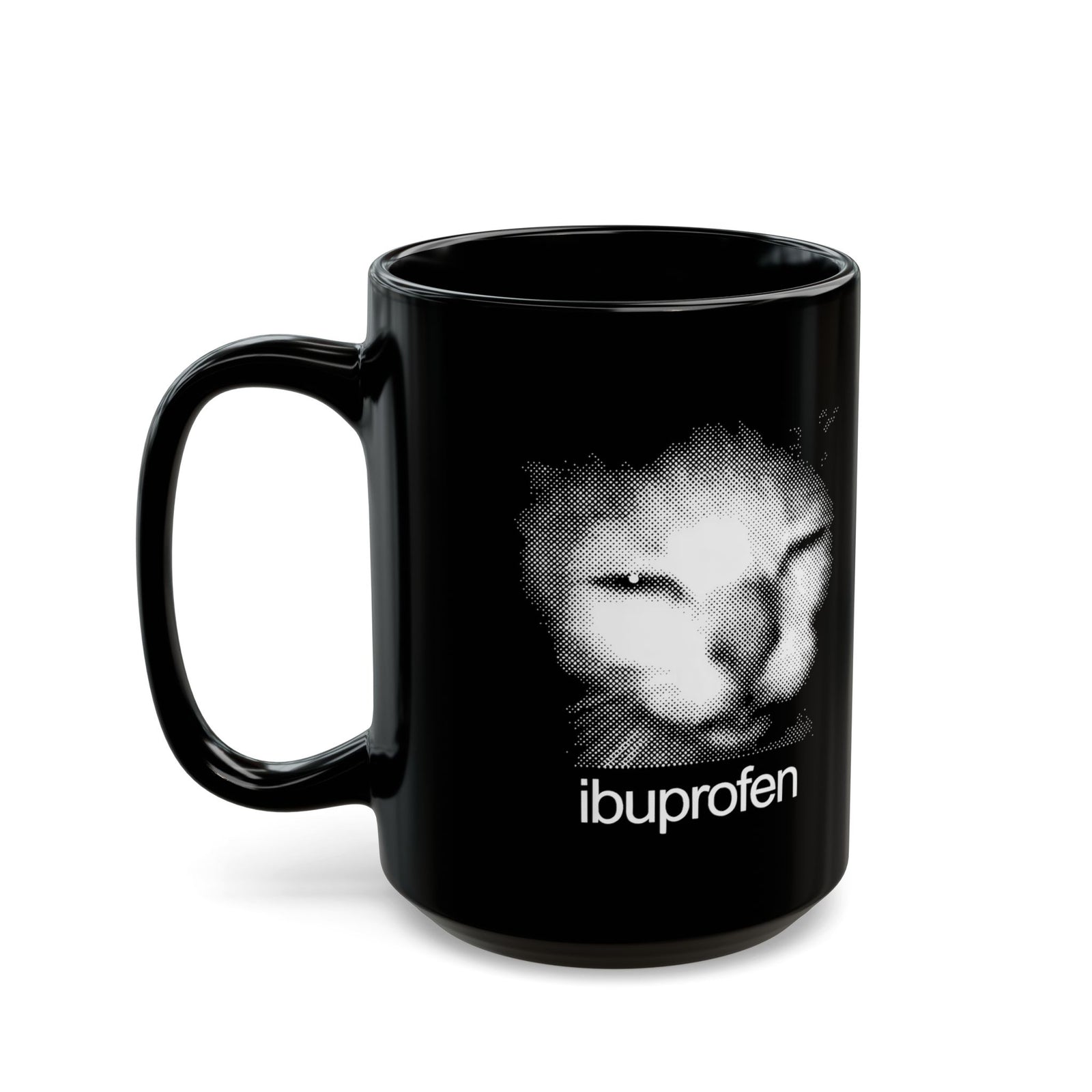 Funny Cat Meme Ibuprofen Black Mug Humorous Pain Relief Graphic Mug