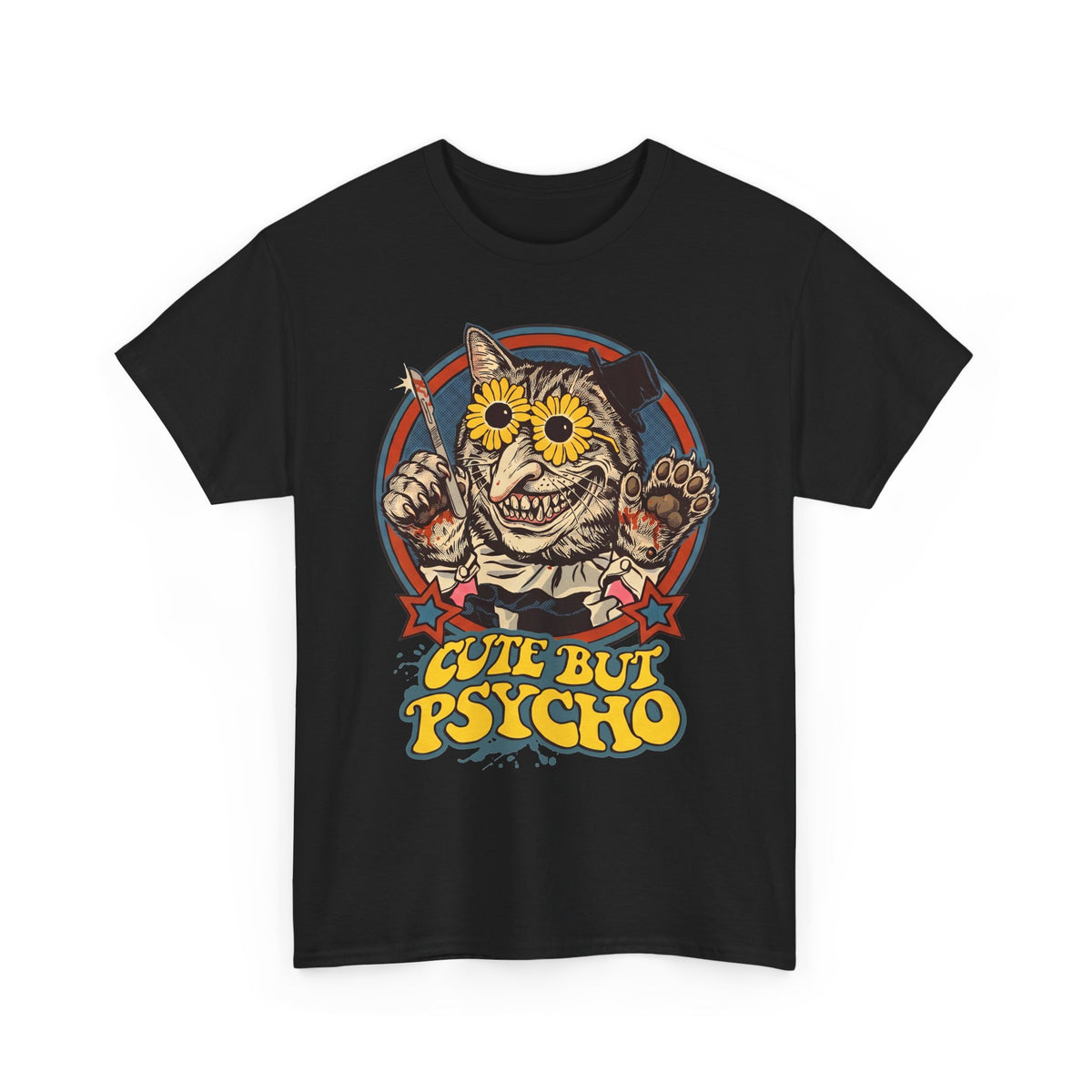 Cute But Psycho Cat T-Shirt — Creepy Vintage Horror Feline Tee