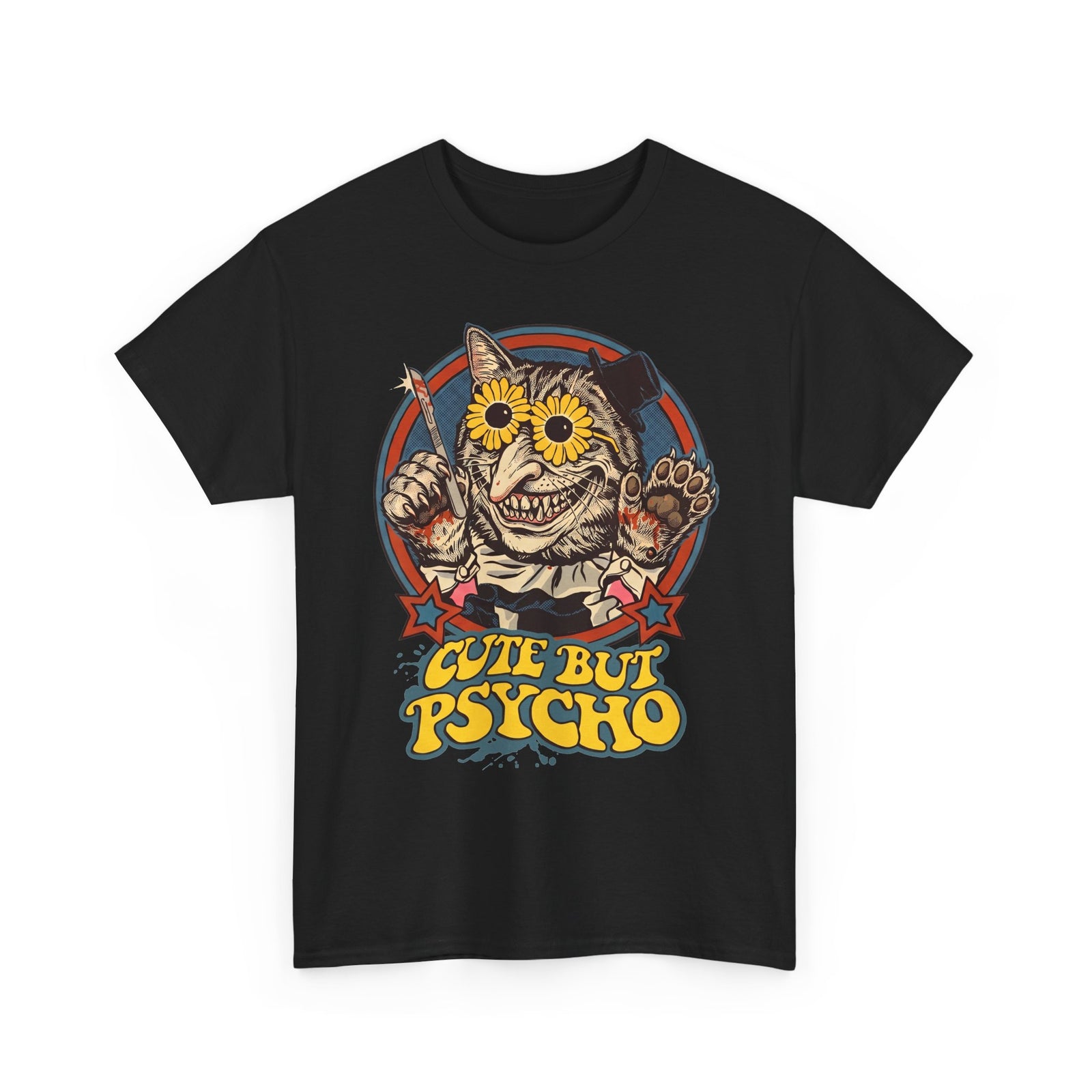Cute But Psycho Cat T-Shirt — Creepy Vintage Horror Feline Tee