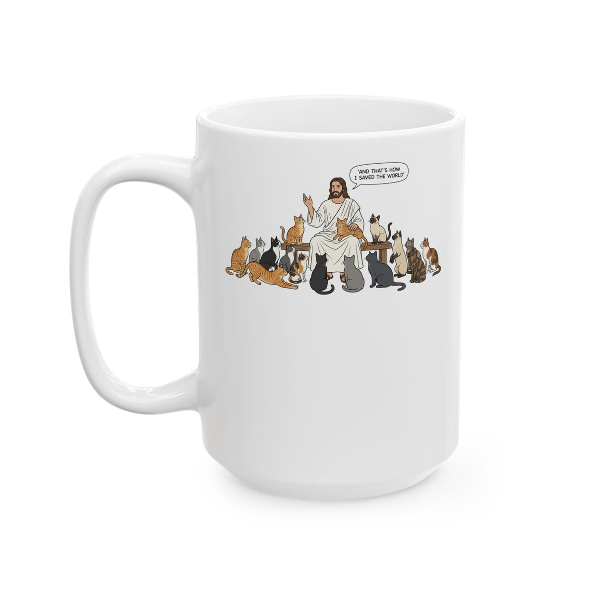 Cats & Jesus Ceramic Mug — Faith + Feline Graphic Mug