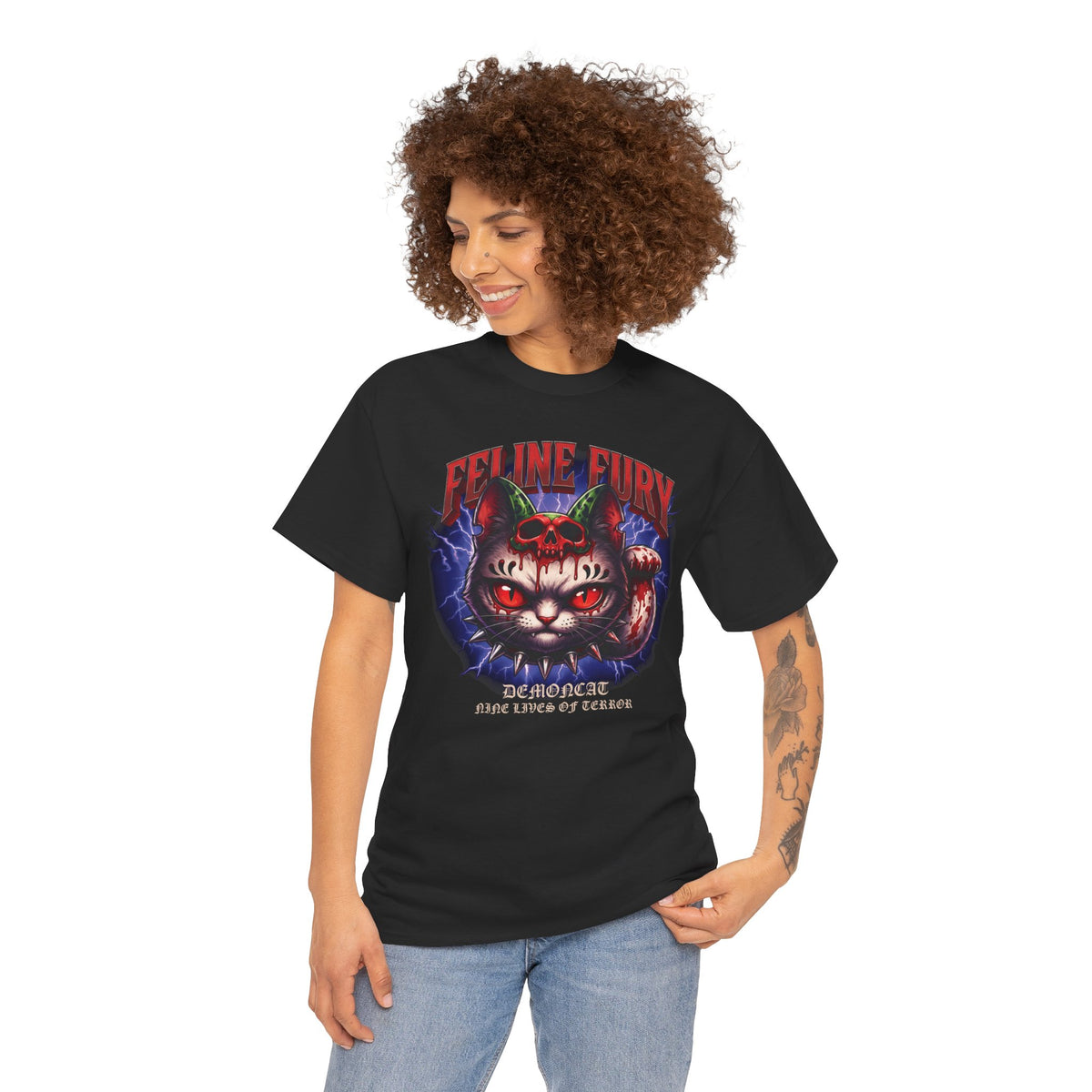 Feline Fury Demoncat T-Shirt — Heavy Metal Horror Gothic Cat Tee