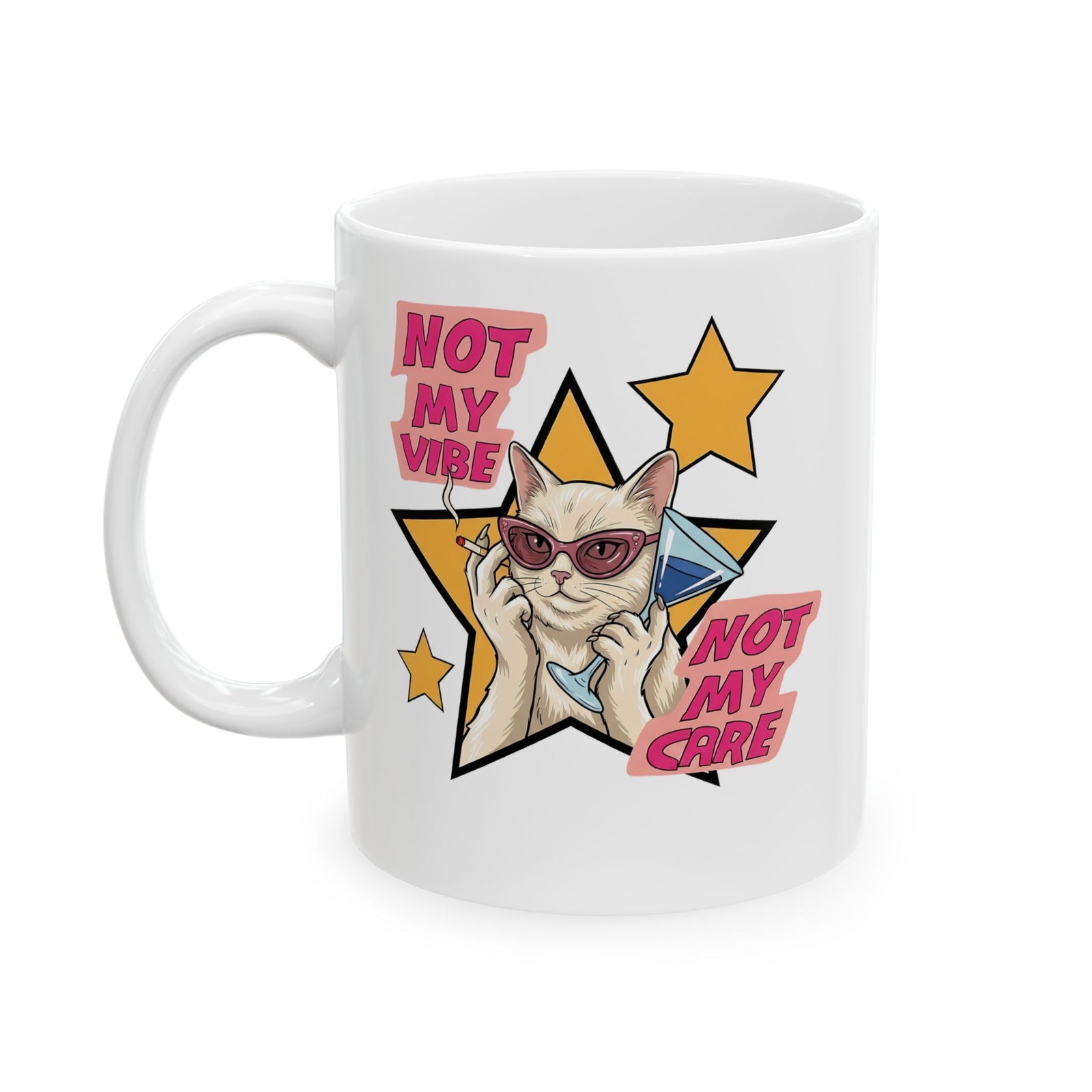 Not My Care Retro Cat Ceramic Mug — Unbothered Pop Art Feline Mug