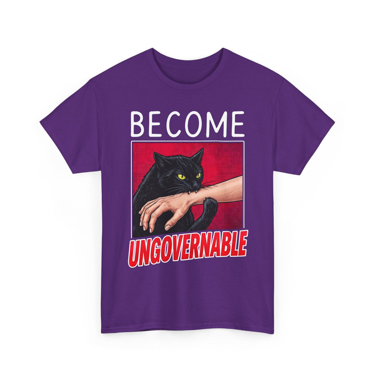Become Ungovernable Black Cat T-Shirt — Funny Rebel Feline Biting Arm Tee