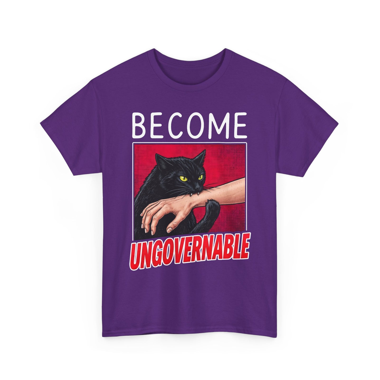 Become Ungovernable Black Cat T-Shirt — Funny Rebel Feline Biting Arm Tee