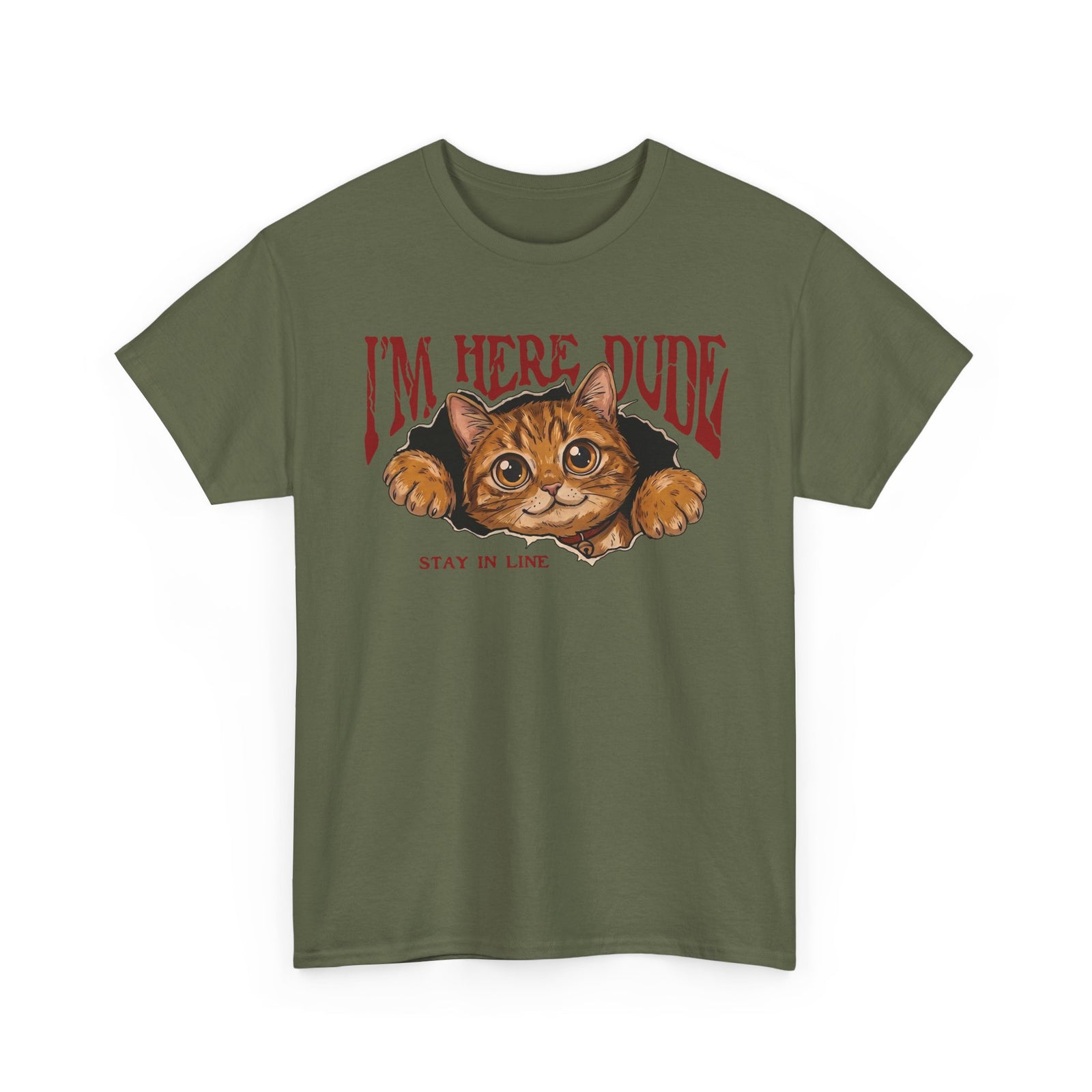 I'm Here Dude Cat T-Shirt — Funny Orange Tabby Ripped Graphic Tee