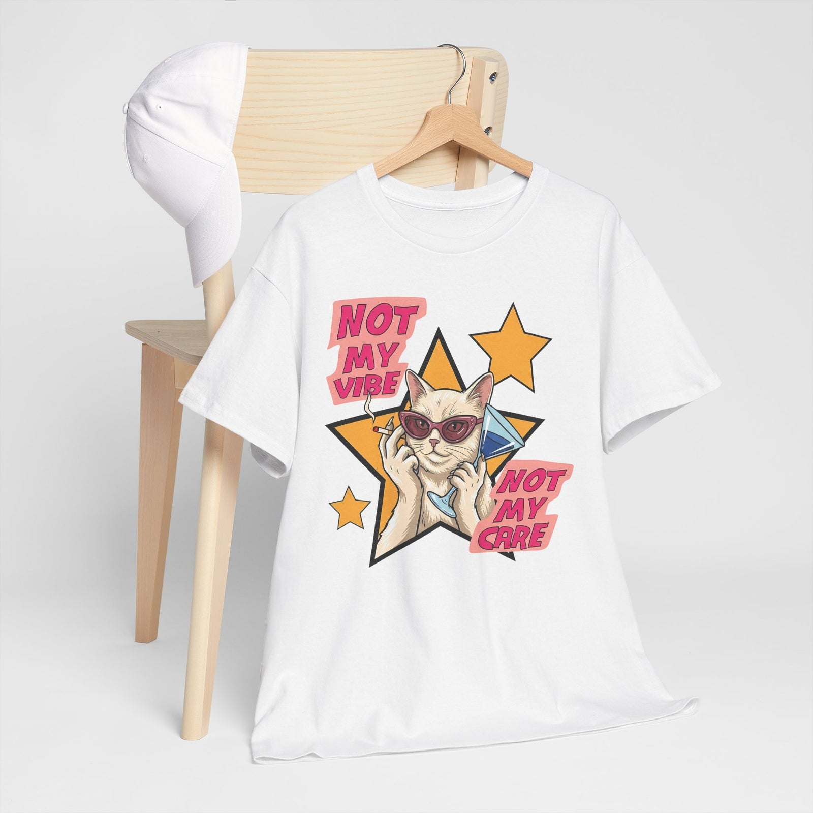 Not My Care Retro Cat T-Shirt — Unbothered Pop Art Feline Tee